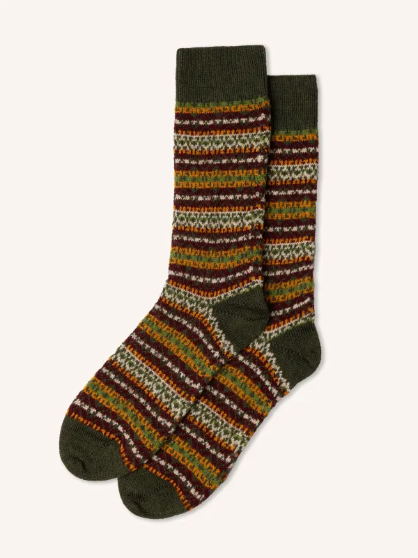 Fairisle Sock in Green Wool Blend made by Kestin