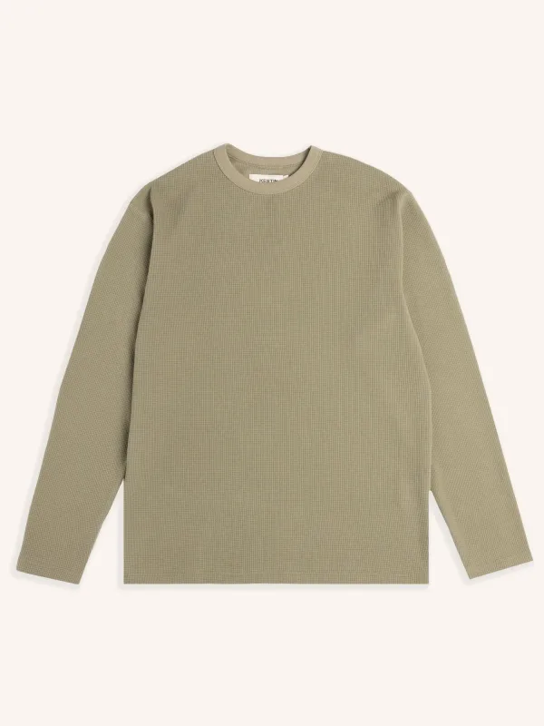 Waternish Long Sleeve Tee in Sage Brushed Waffle made by Kestin