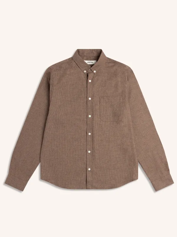 Raeburn Button Down Shirt in Taupe Houndstooth made by Kestin