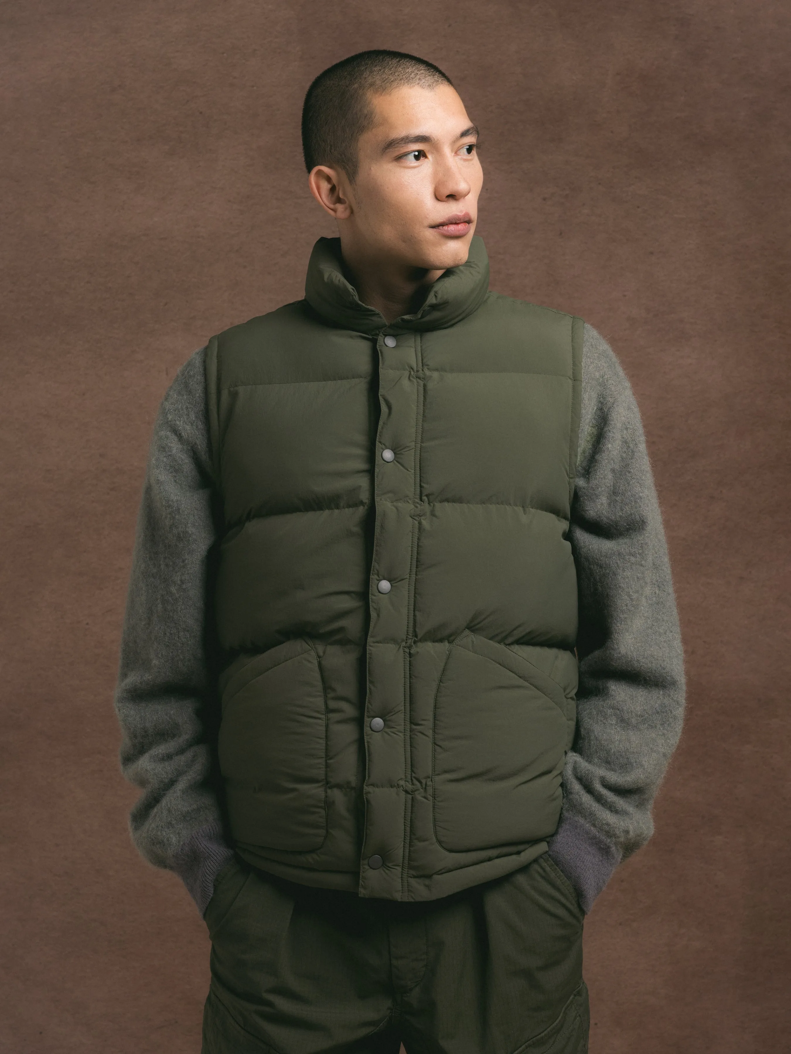 Pathhead Puffer Vest in Dark Olive Recycled Nylon sold by Kestin product image thumbnail 2