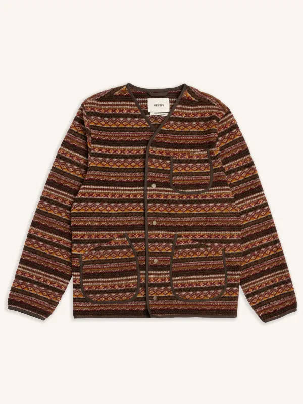 Neist Cardigan in Umber Knitted Fairisle sold by Kestin
