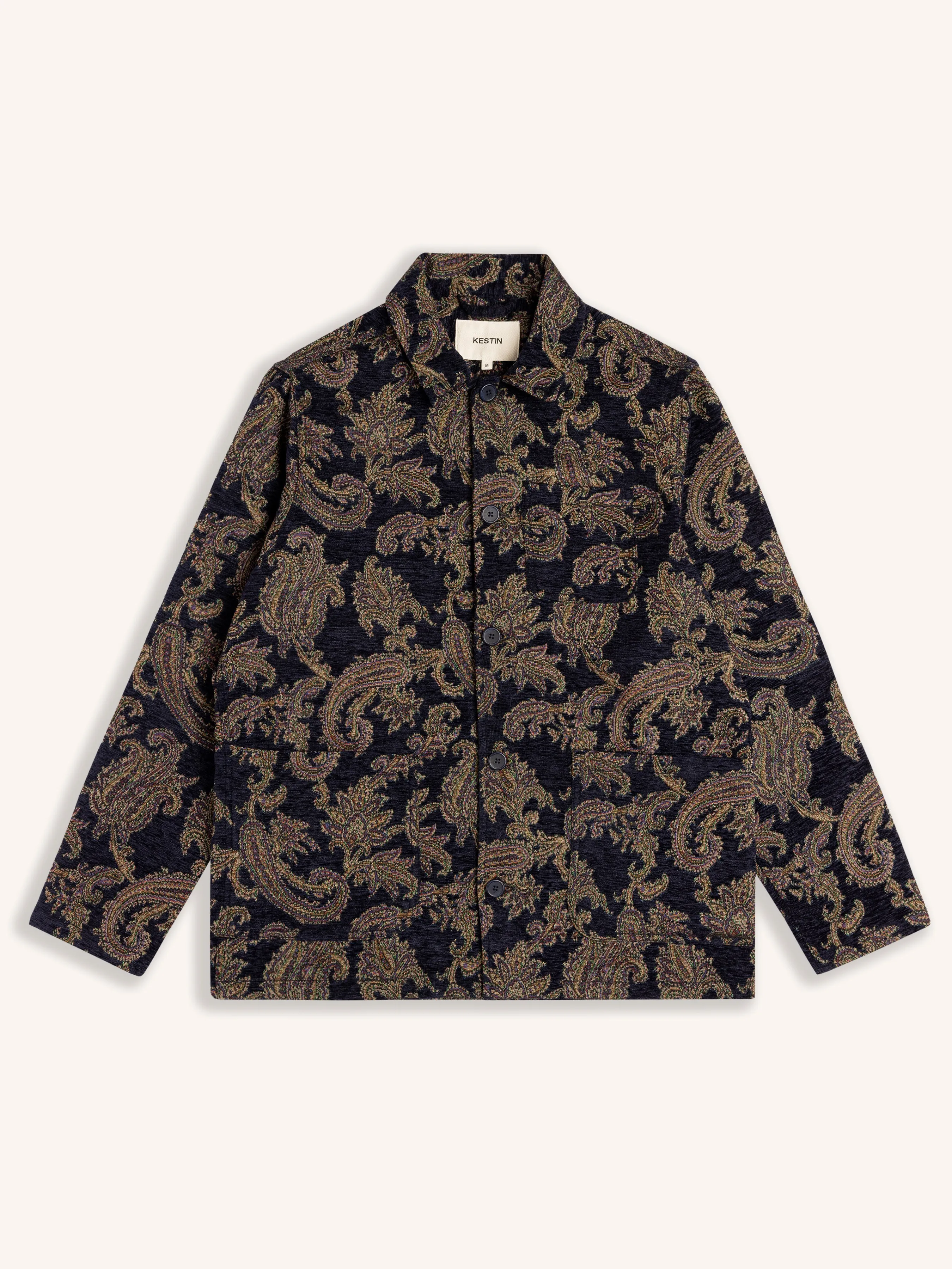 Ormiston Jacket in Navy Paisley Jacquard sold by Kestin