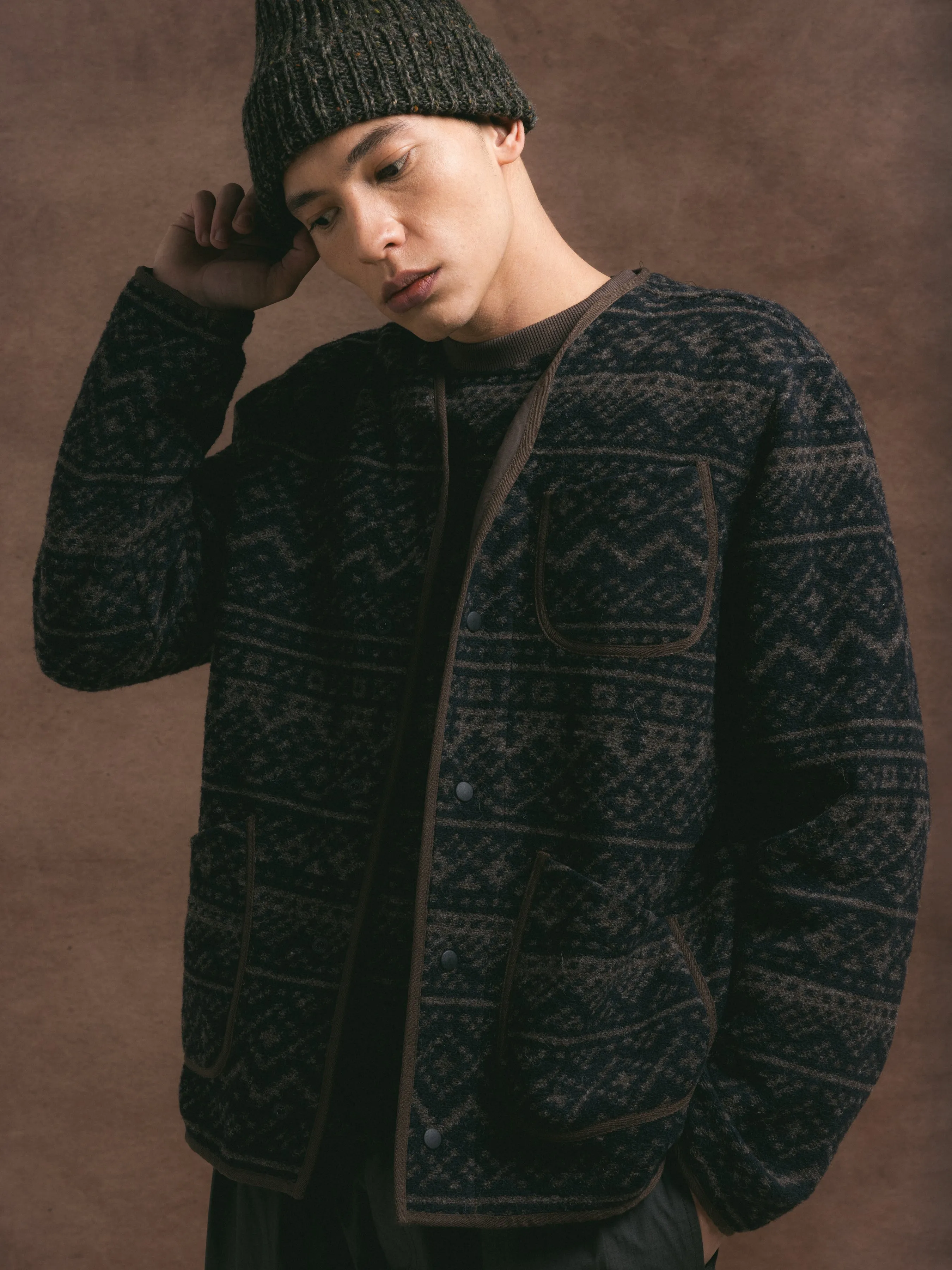 Neist Cardigan in Peat / Black Knitted Fairisle sold by Kestin product image thumbnail 3