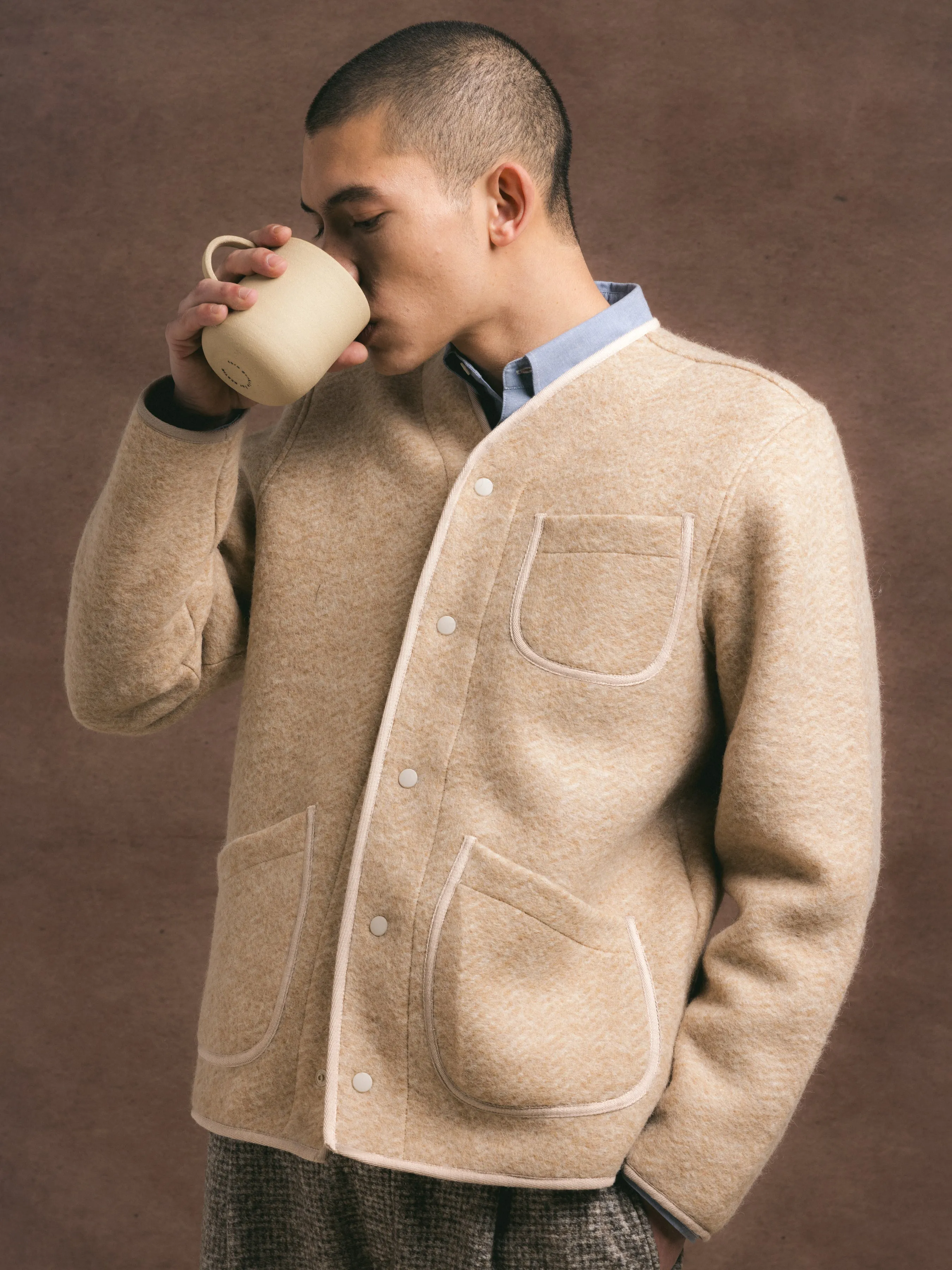 Neist Cardigan in Oat Wool Herringbone sold by Kestin product image thumbnail 2