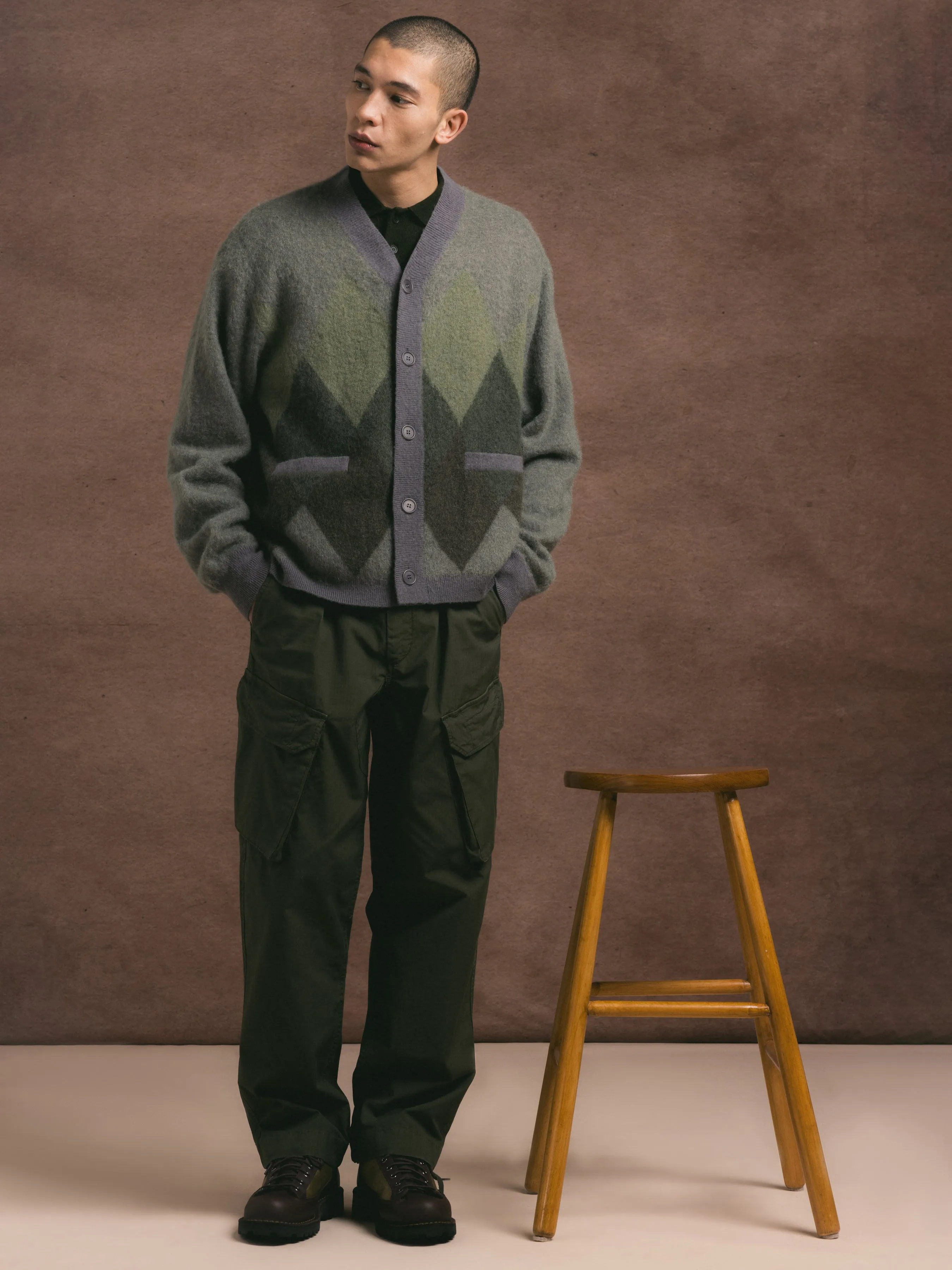 Muirfield Argyle Cardigan in Olive Brushed Mohair sold by Kestin product image thumbnail 2