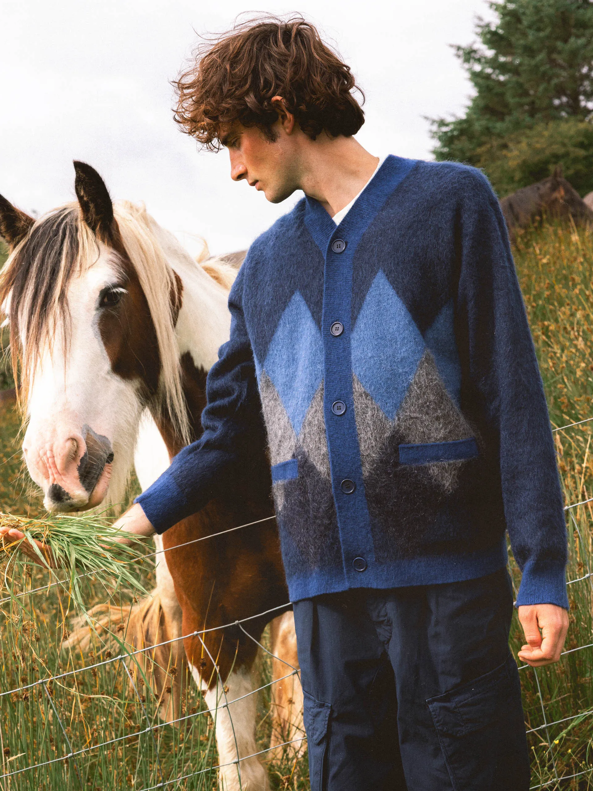 Muirfield Argyle Cardigan in Navy Brushed Mohair sold by Kestin product image thumbnail 4