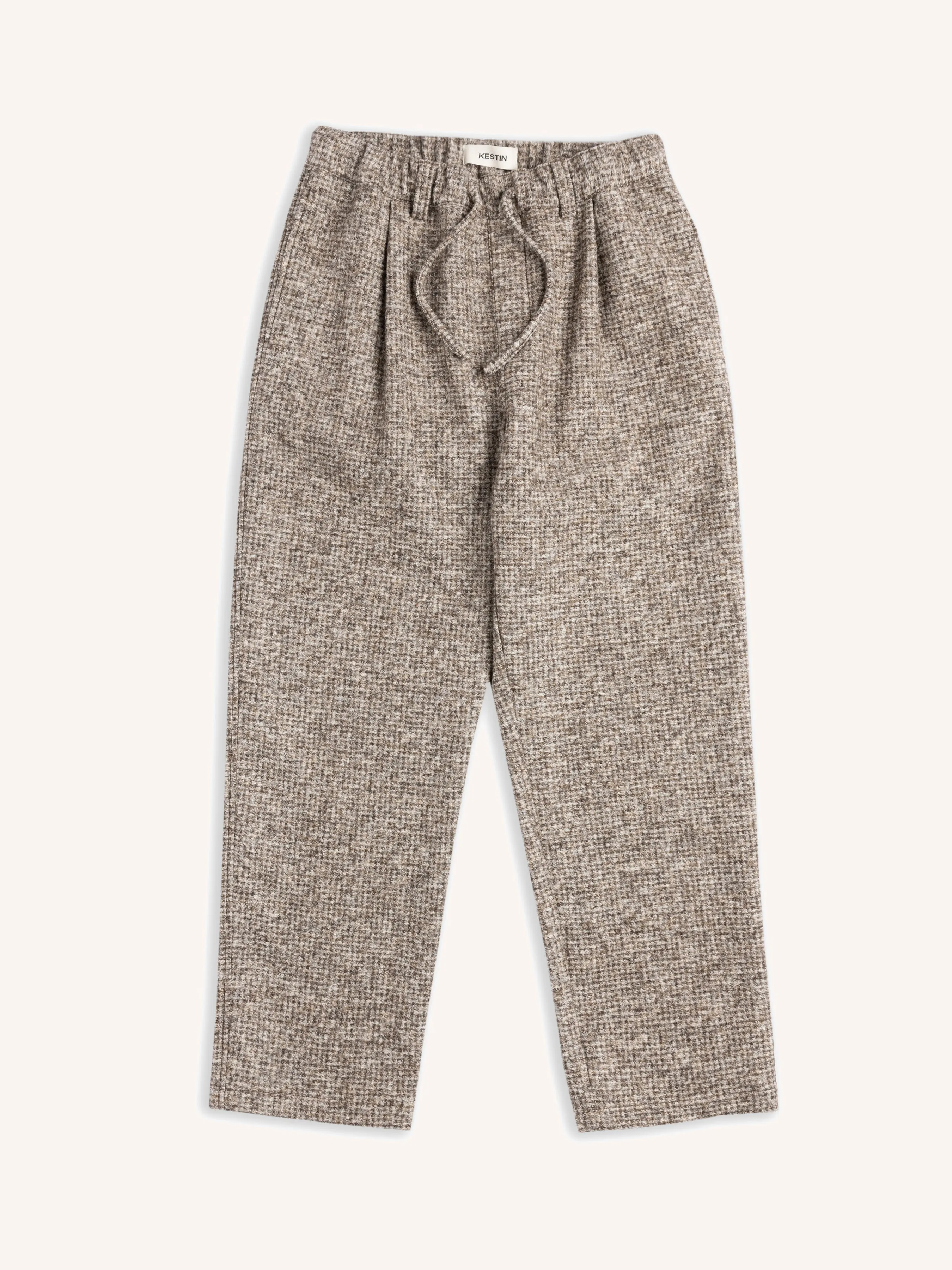 Doune Pant in Taupe Check Bonded Wool sold by Kestin