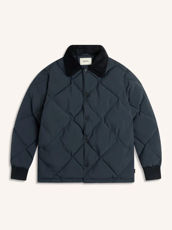Dunbar Padded Jacket in Dark Navy Recycled Nylon sold by Kestin