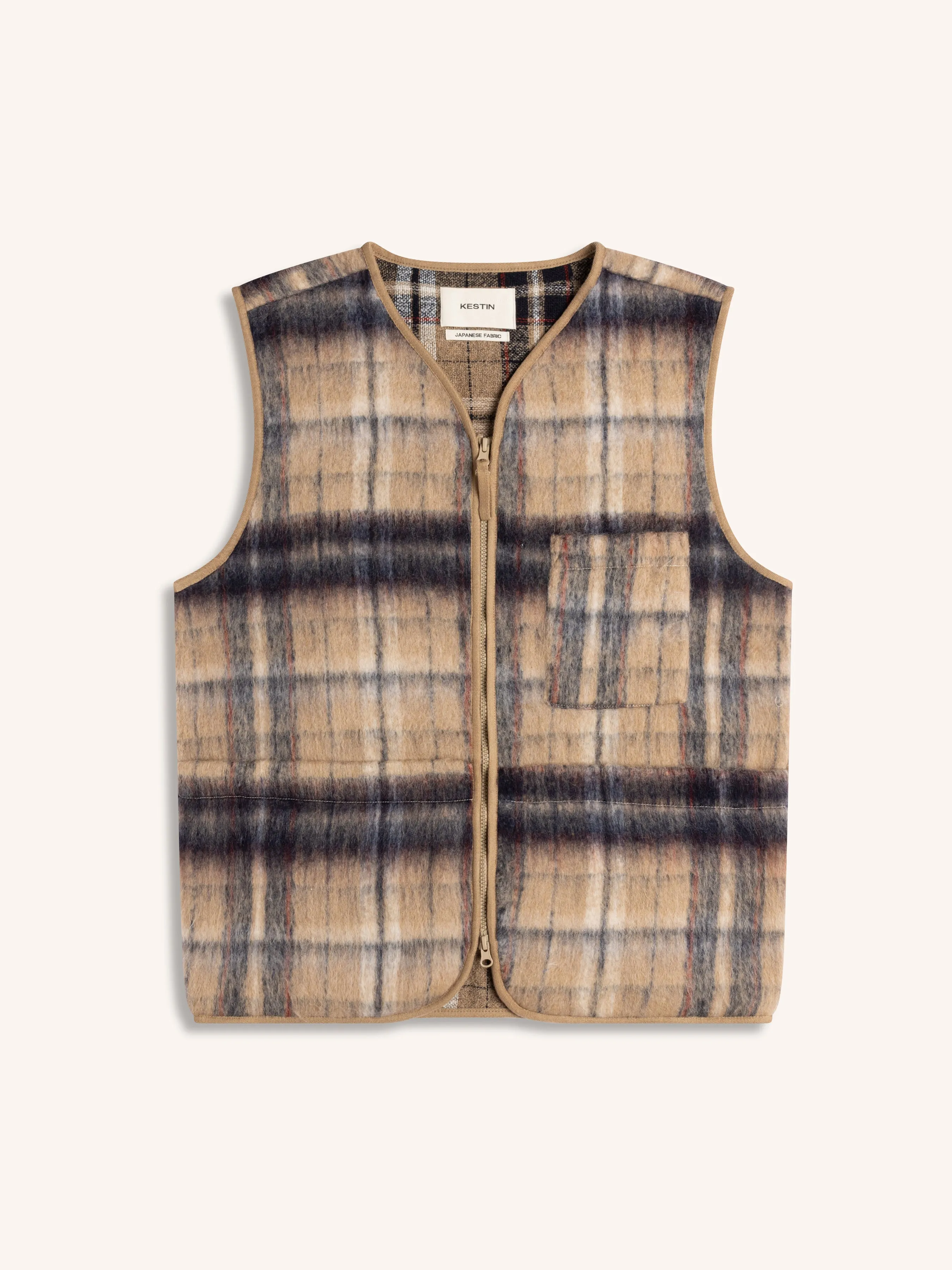 Bute Vest in Oat Check Brushed Wool sold by Kestin