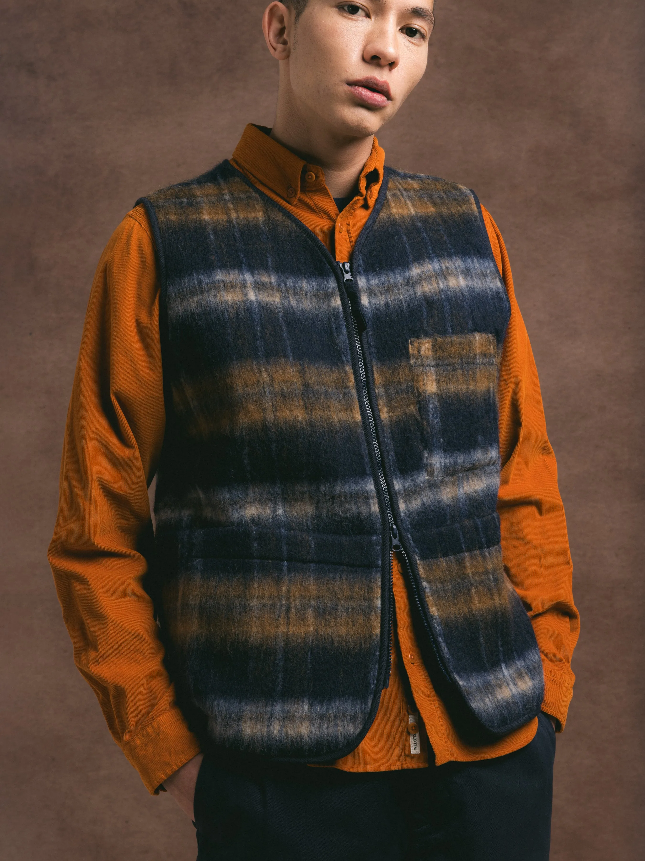 Bute Vest in Navy Check Brushed Wool sold by Kestin product image thumbnail 3