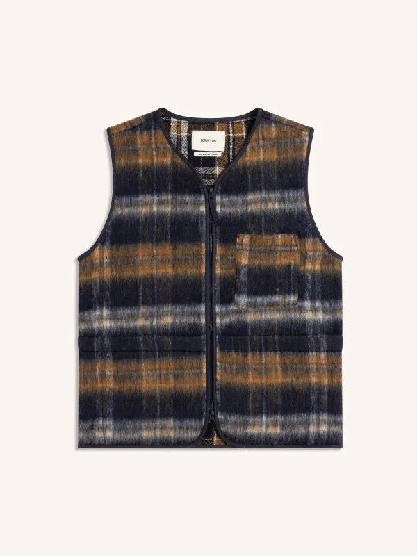 Bute Vest in Navy Check Brushed Wool sold by Kestin