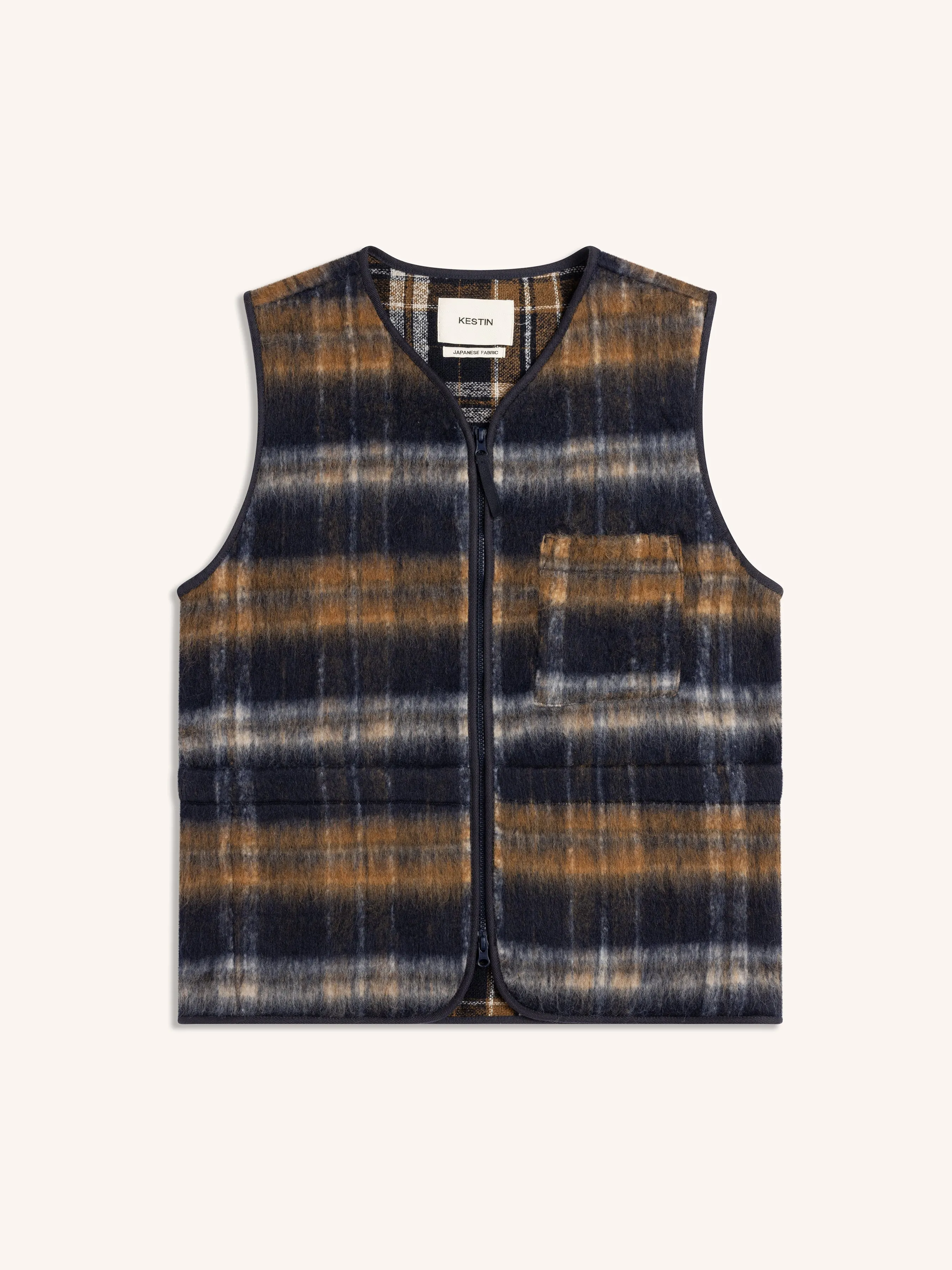 Bute Vest in Navy Check Brushed Wool sold by Kestin