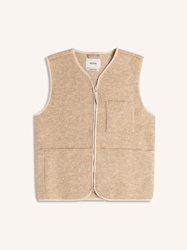 Bute Vest in Oat Wool Herringbone made by Kestin