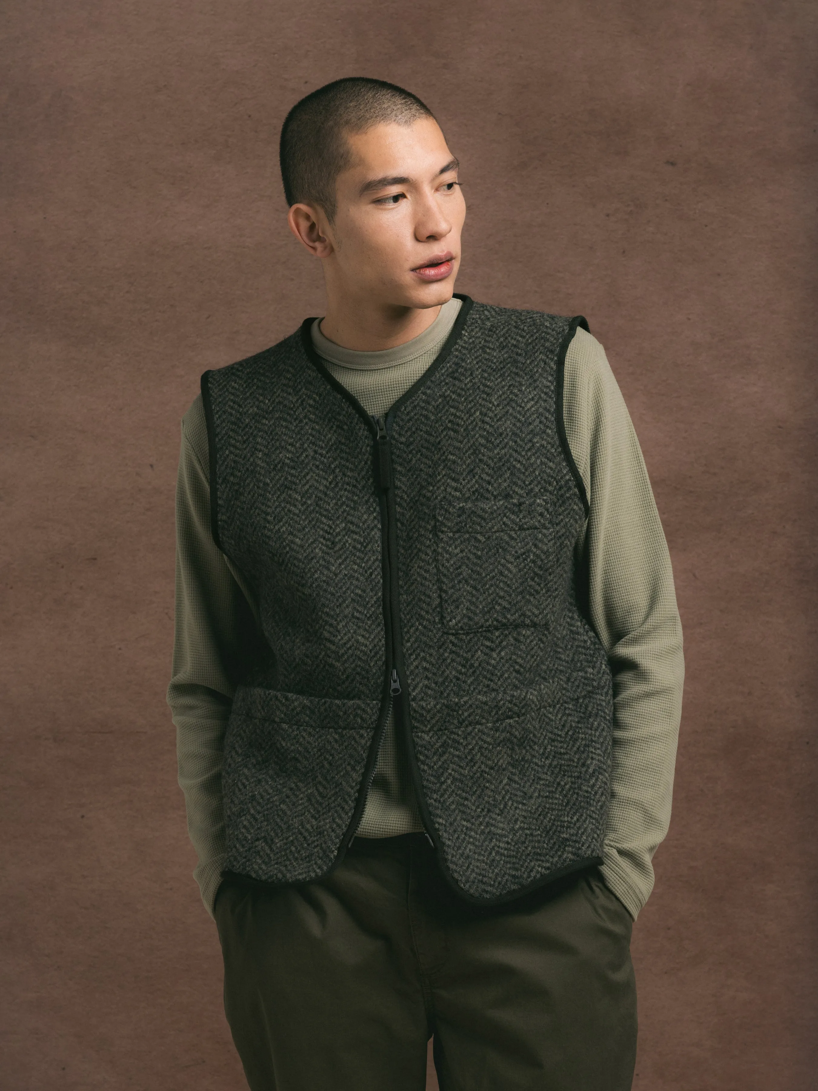 Bute Vest in Moss Wool Herringbone sold by Kestin product image thumbnail 2