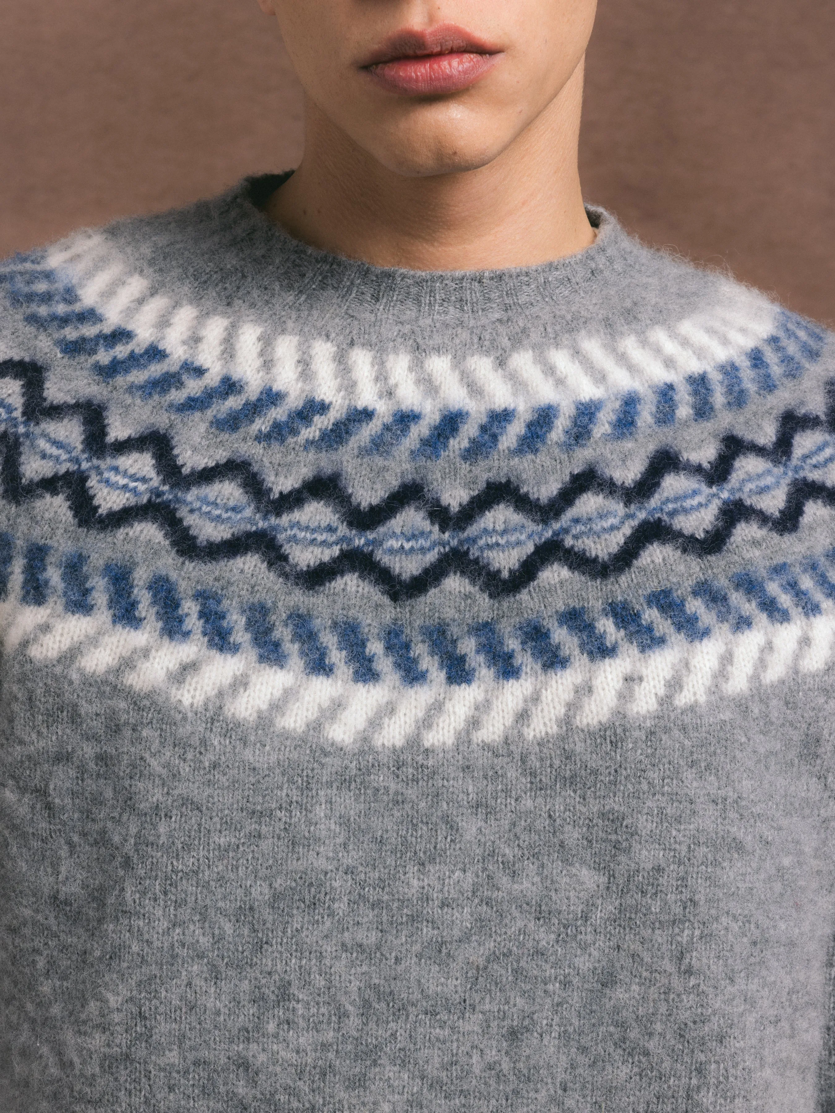 Yoke Fairisle Crew in Grey Brushed Pure Wool sold by Kestin product image thumbnail 3