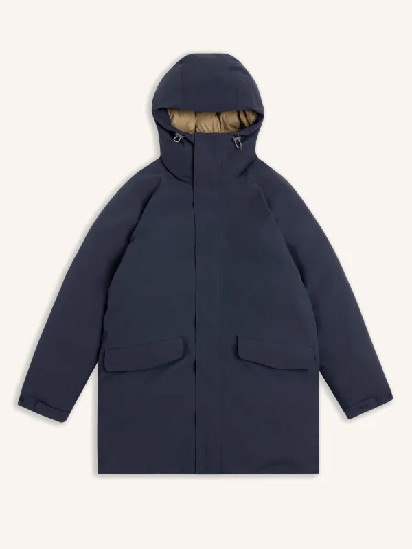 Gullane Storm Parka in Dark Navy Recycled Nylon made by Kestin