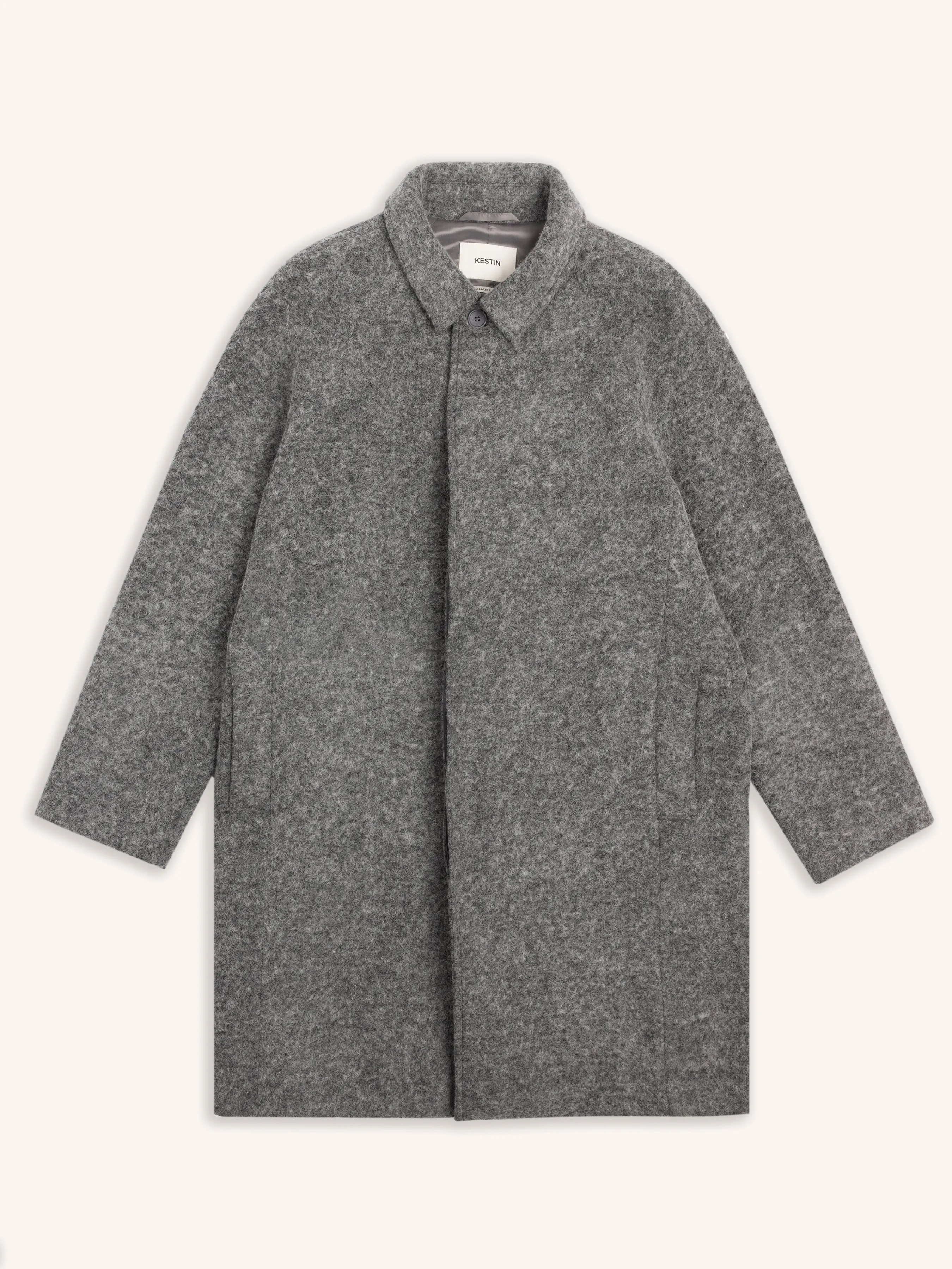 Dundas Overcoat in Grey Italian Wool Blend sold by Kestin
