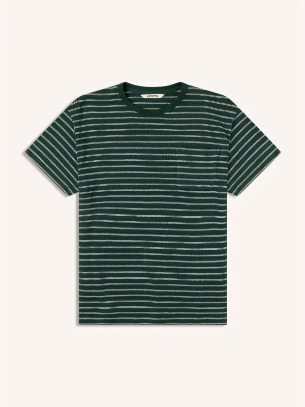 Fly T-Shirt in Green / Ecru Organic Cotton Knitted Stripe sold by Kestin