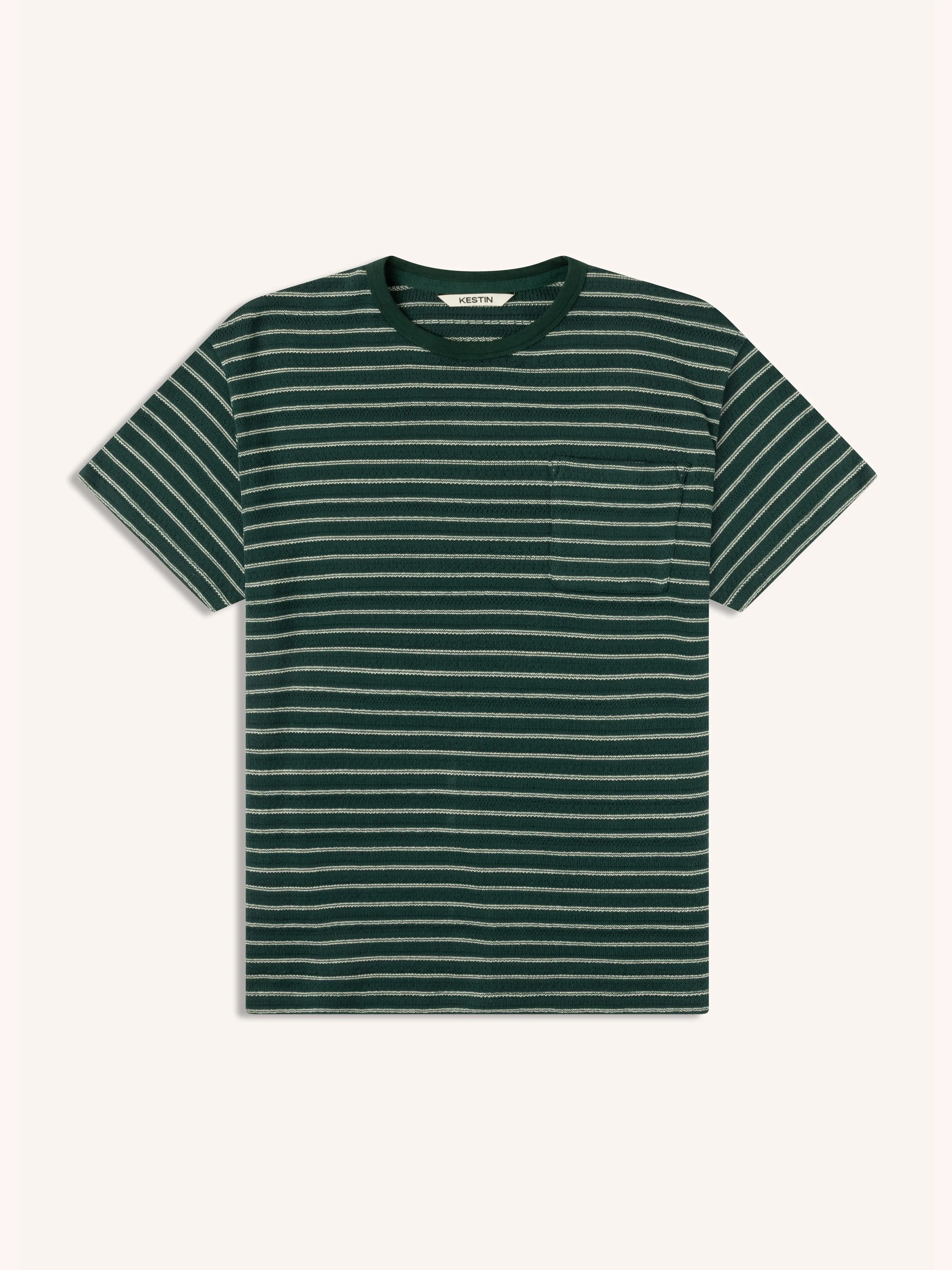 Fly T-Shirt in Green / Ecru Organic Cotton Knitted Stripe sold by Kestin