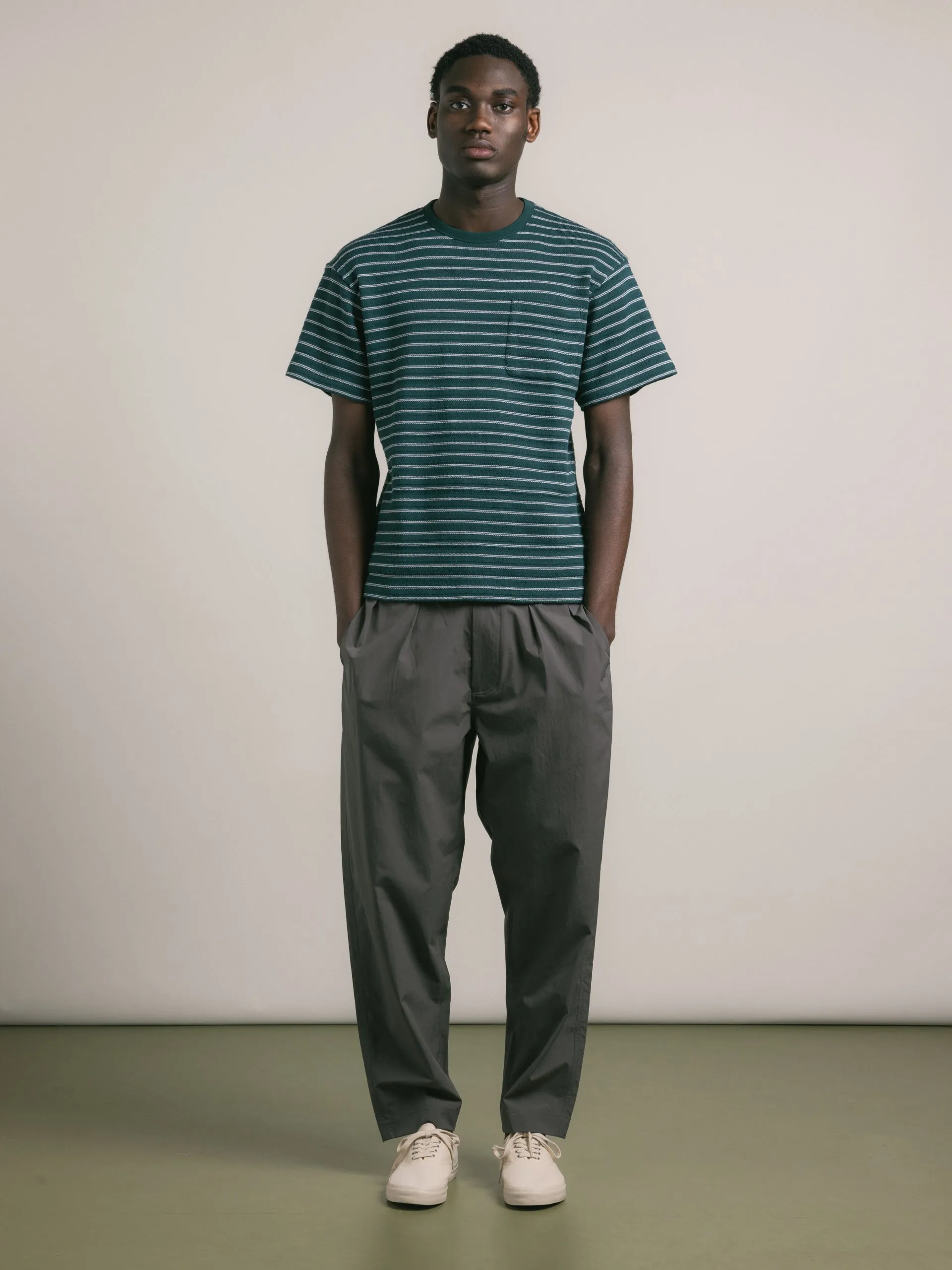 Fly T-Shirt in Green / Ecru Organic Cotton Knitted Stripe sold by Kestin product image thumbnail 2