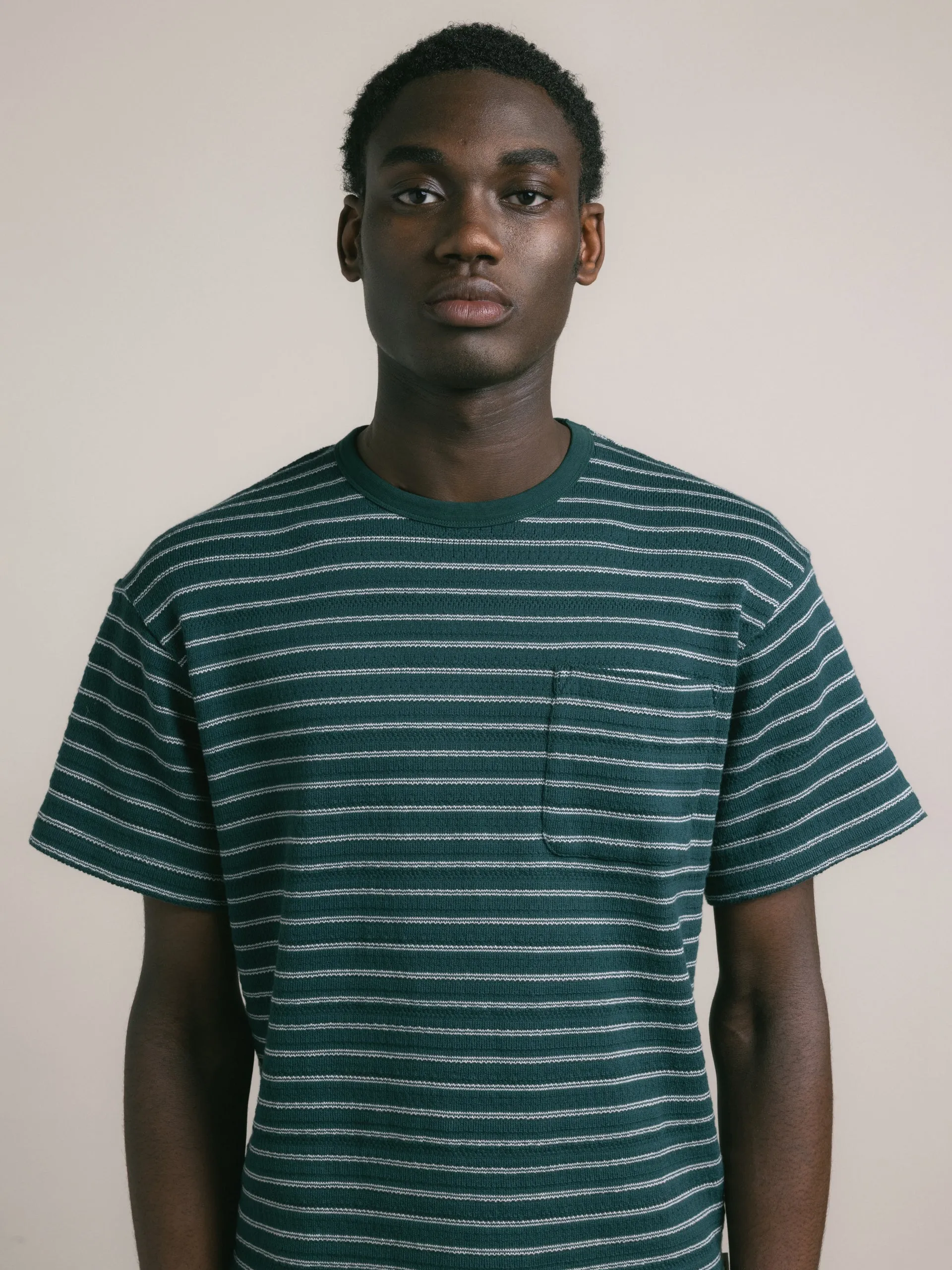 Fly T-Shirt in Green / Ecru Organic Cotton Knitted Stripe sold by Kestin product image thumbnail 3