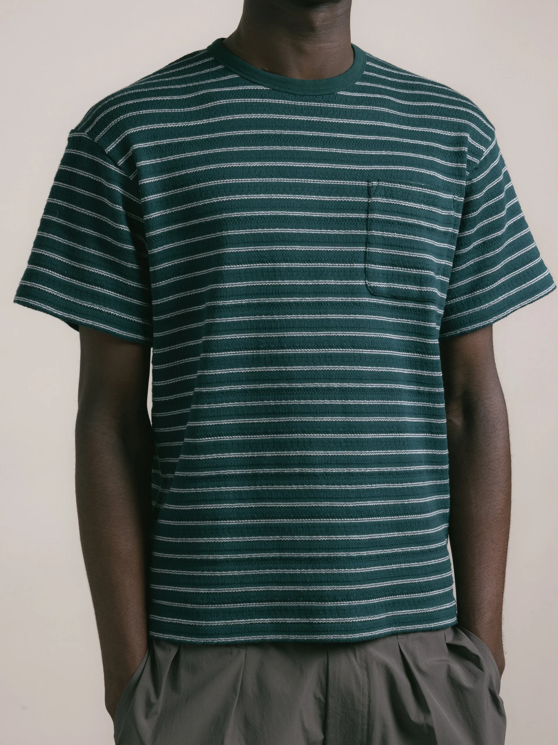 Fly T-Shirt in Green / Ecru Organic Cotton Knitted Stripe sold by Kestin product image thumbnail 4