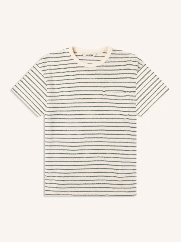 Fly T-Shirt in Ecru / Green Organic Cotton Knitted Stripe sold by Kestin