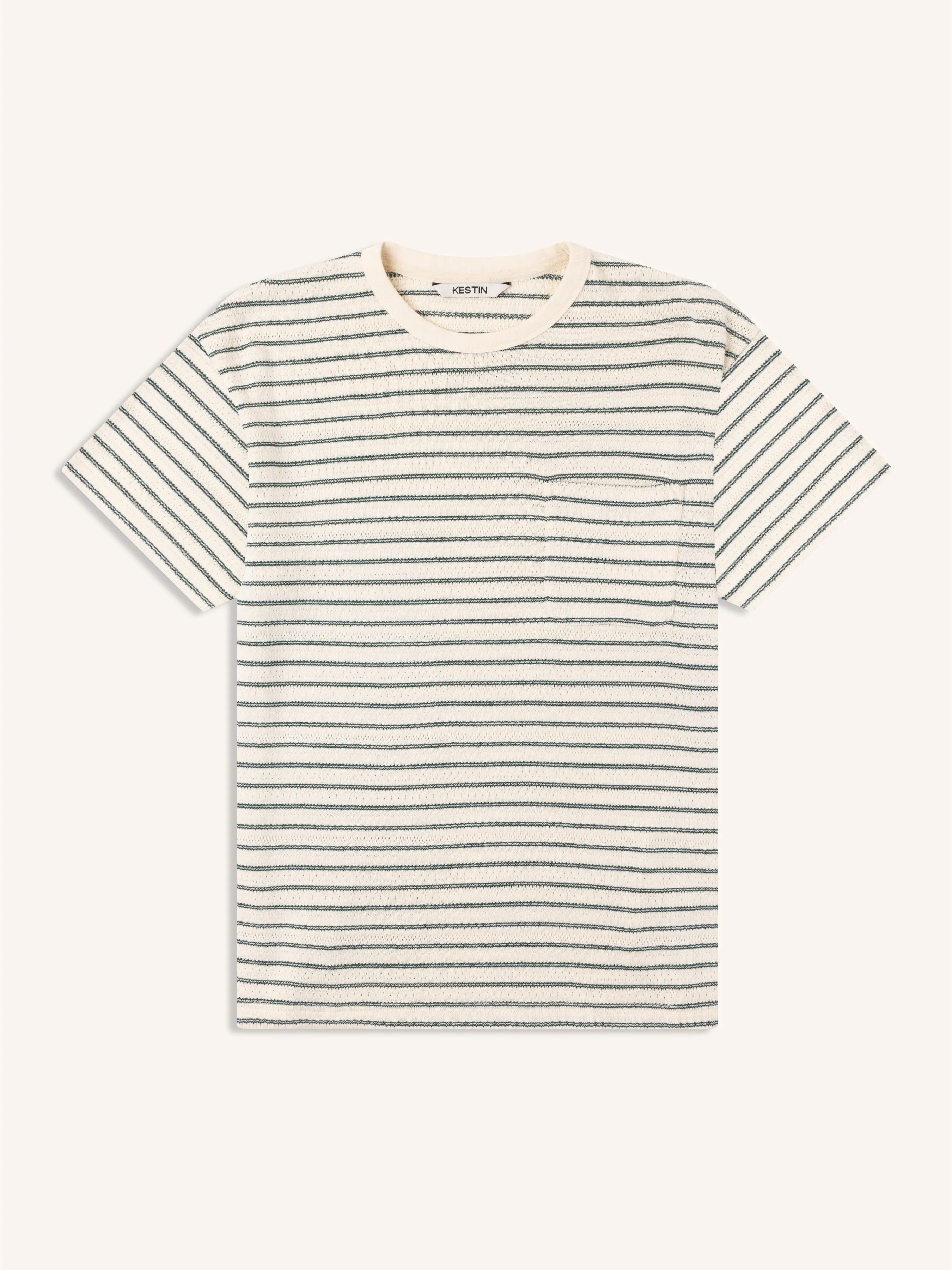 Fly T-Shirt in Ecru / Green Organic Cotton Knitted Stripe sold by Kestin