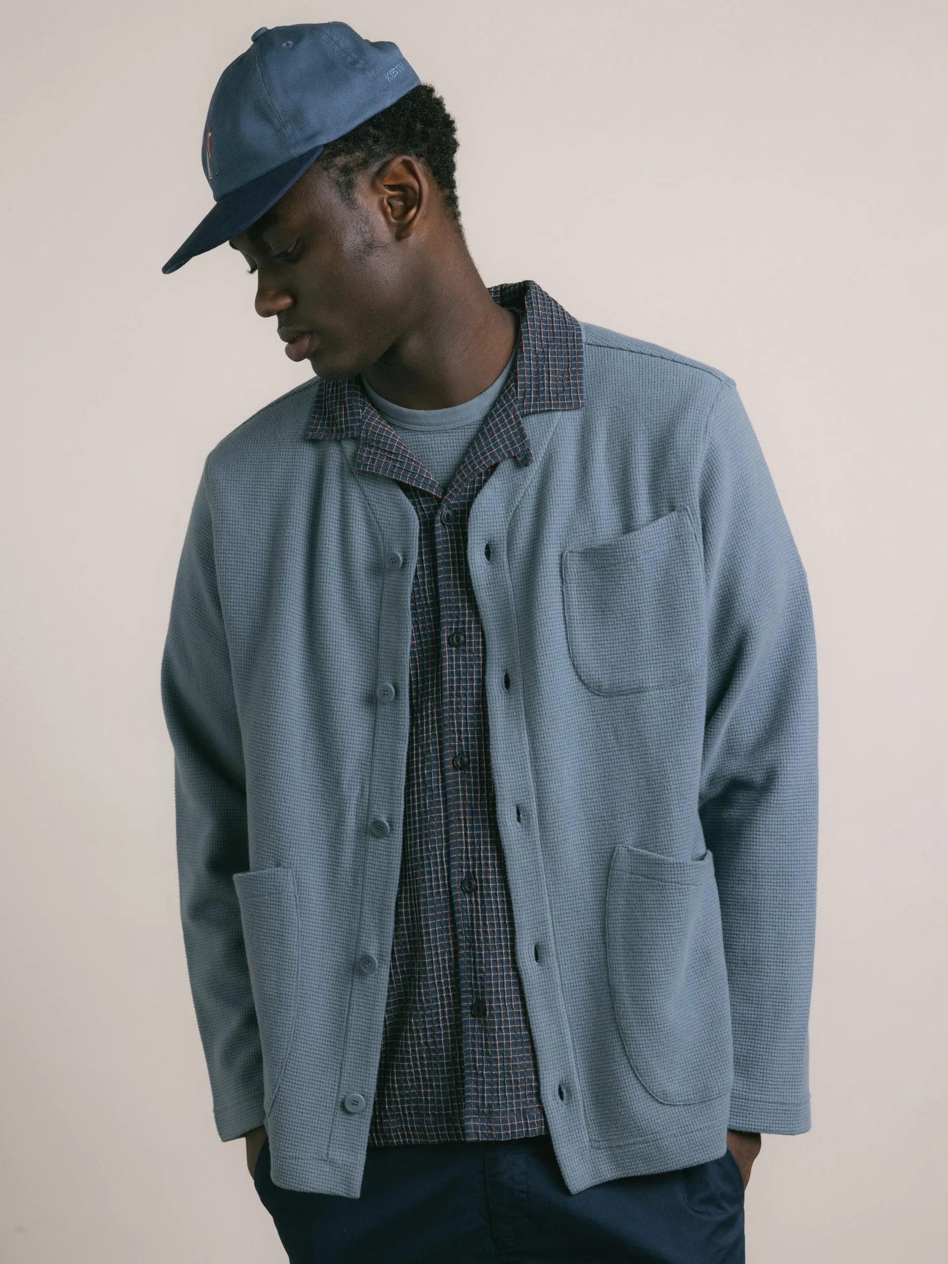 Dunvegan Cardigan in Dusty Blue Brushed Waffle sold by Kestin product image thumbnail 2