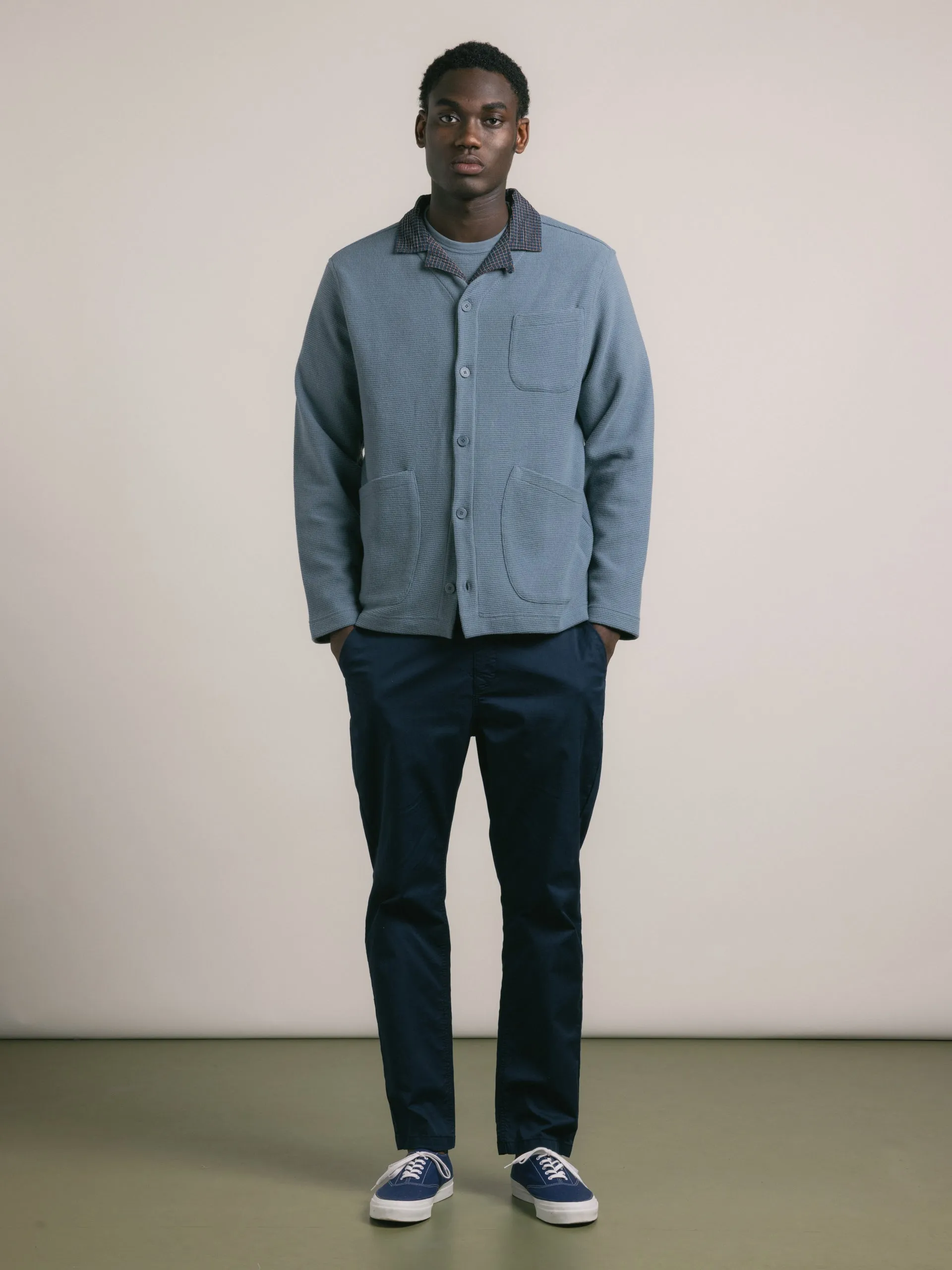 Dunvegan Cardigan in Dusty Blue Brushed Waffle sold by Kestin product image thumbnail 3