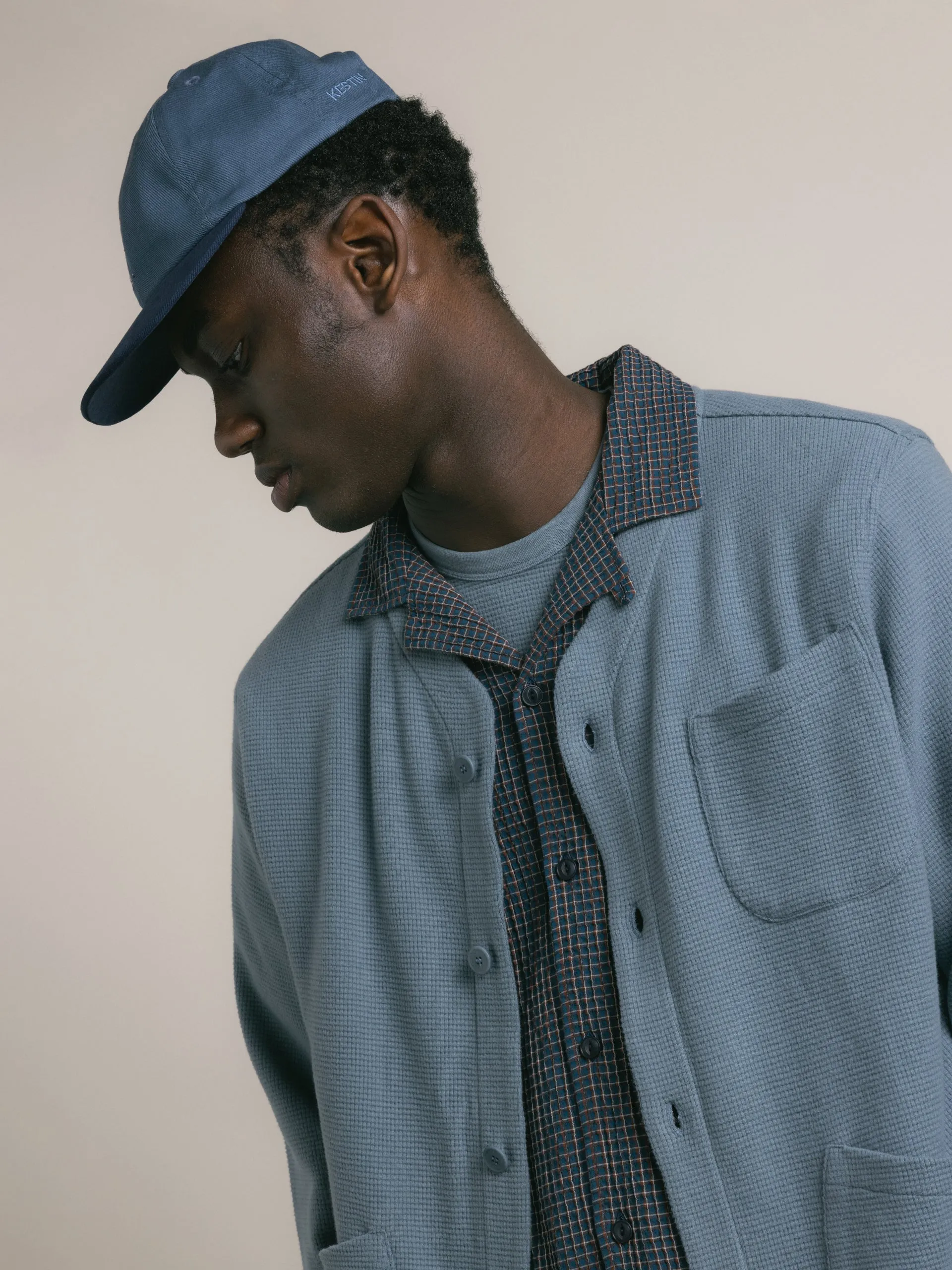 Dunvegan Cardigan in Dusty Blue Brushed Waffle sold by Kestin product image thumbnail 5