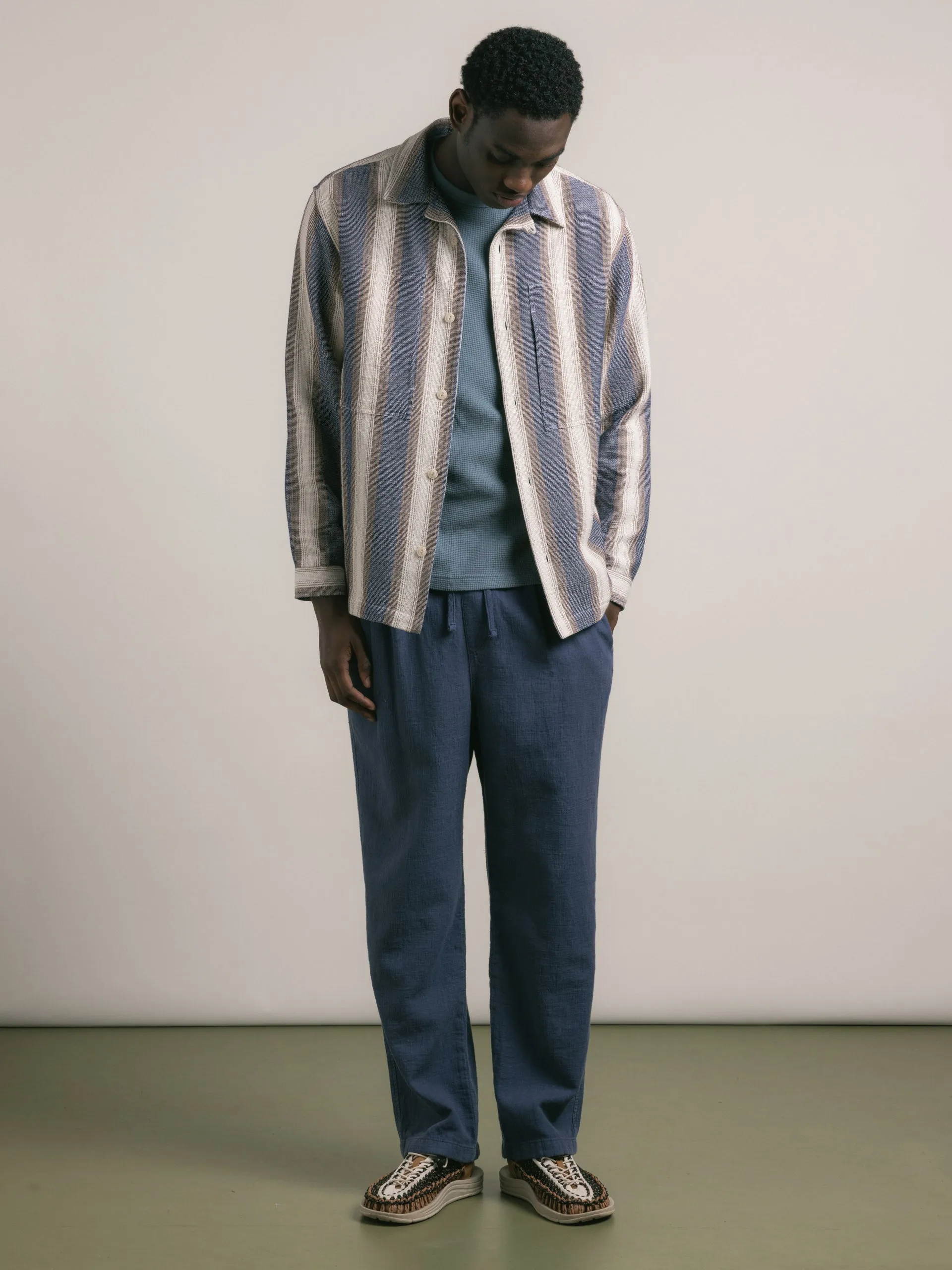 Durno Overshirt in Navy / Brown Stripe Open Weave Cotton sold by Kestin product image thumbnail 2