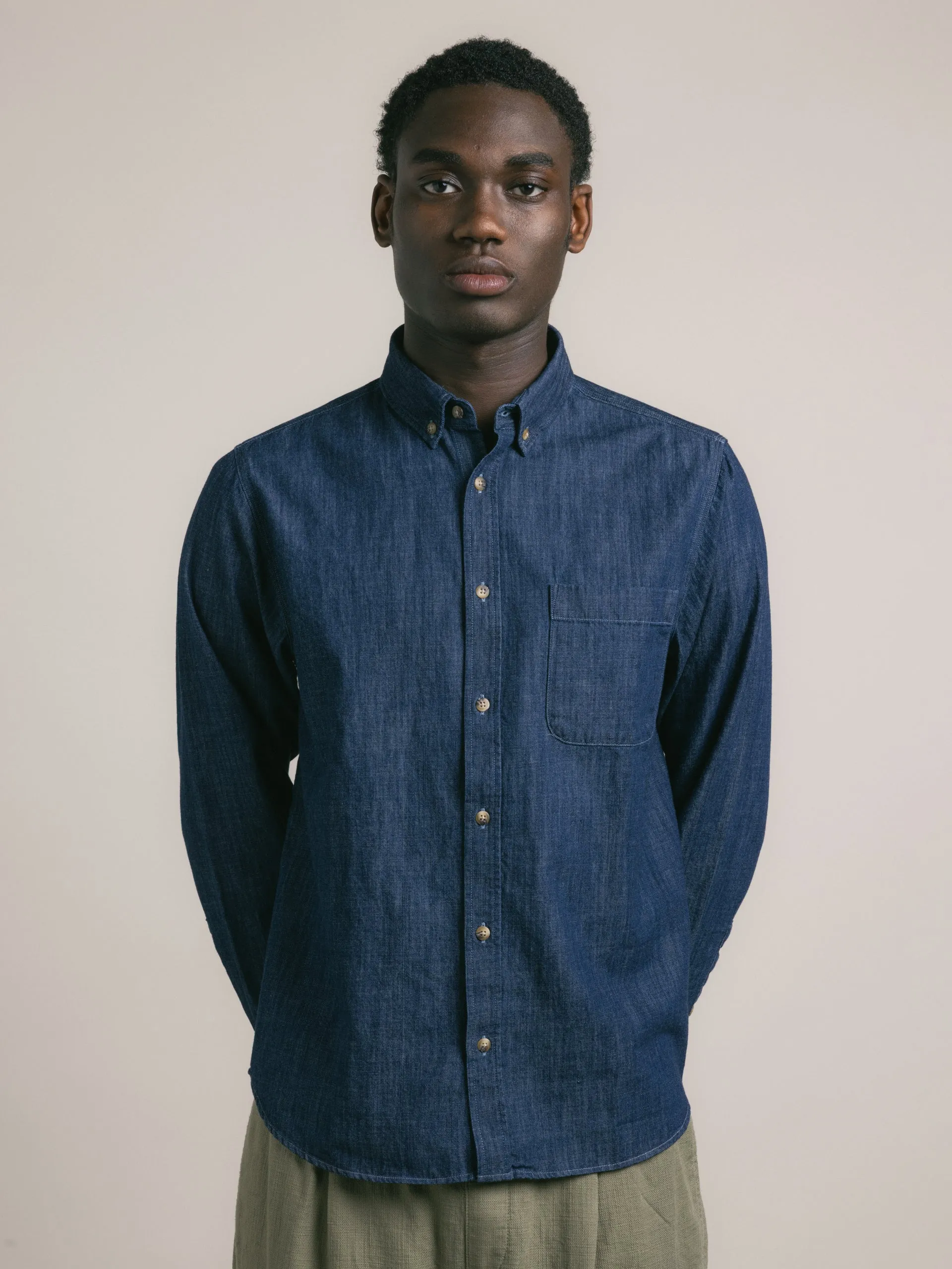 Raeburn Button Down Shirt in Denim sold by Kestin product image thumbnail 2