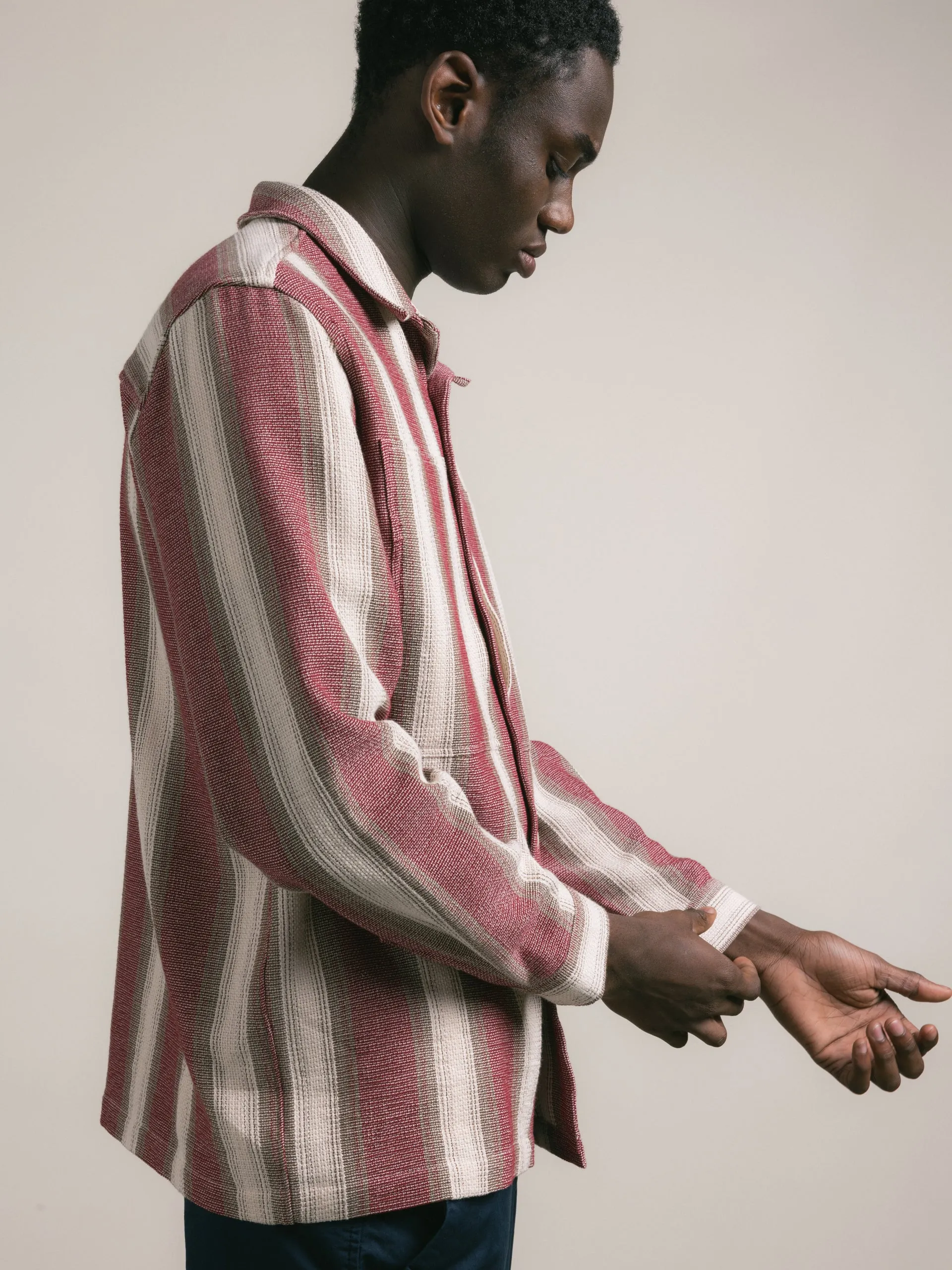 Durno Overshirt in Red / Brown Stripe Open Weave Cotton sold by Kestin product image thumbnail 3
