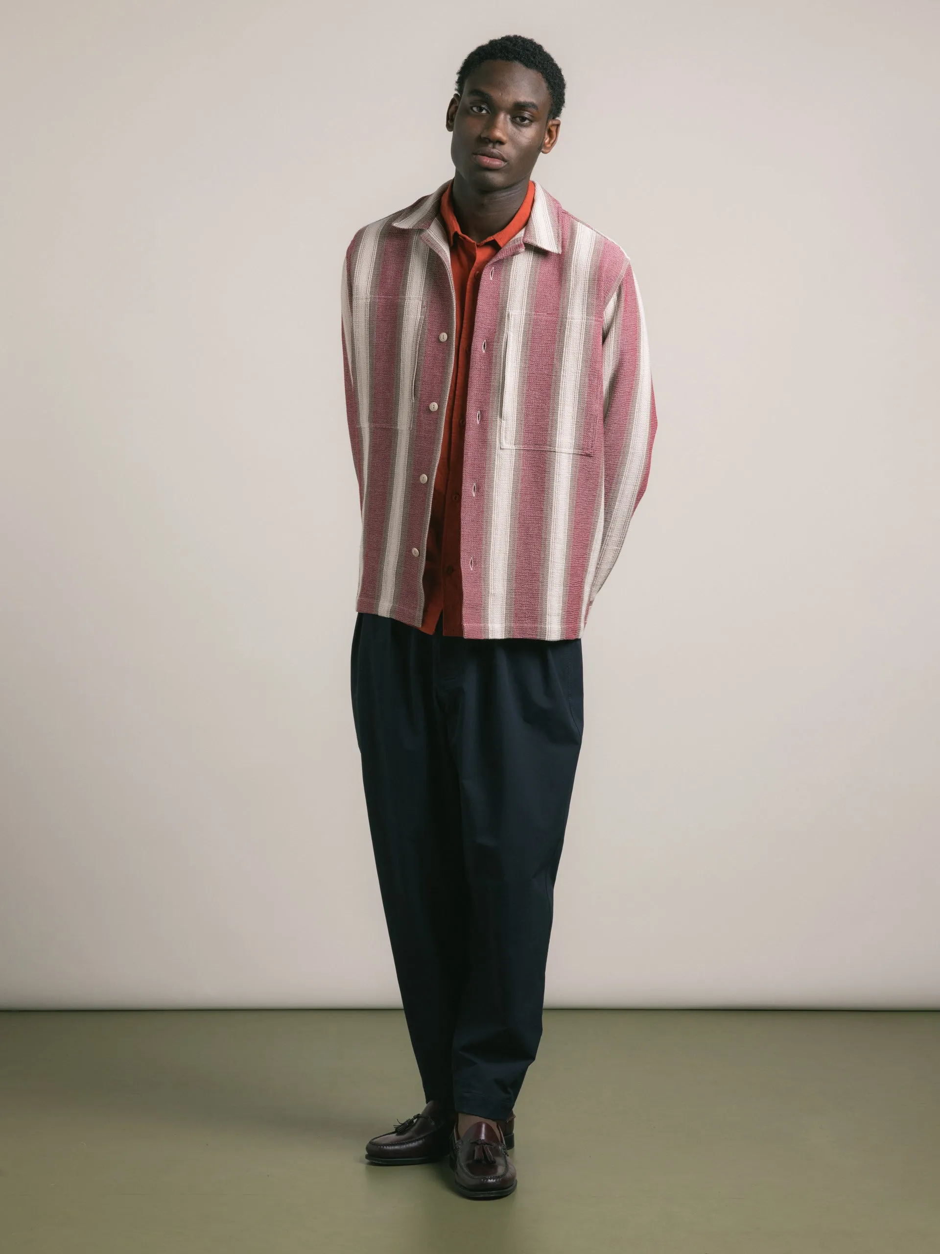 Durno Overshirt in Red / Brown Stripe Open Weave Cotton sold by Kestin product image thumbnail 4
