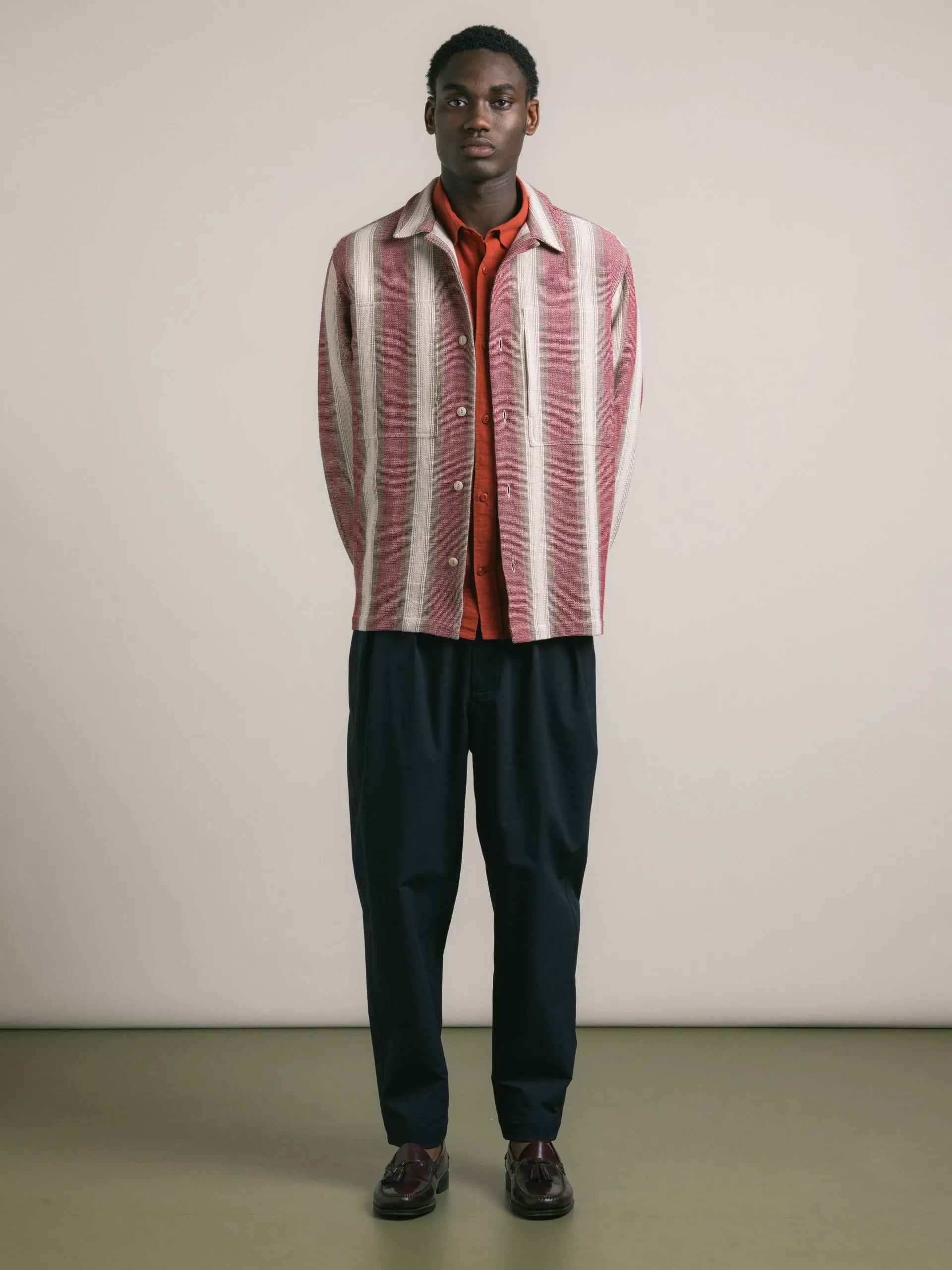 Durno Overshirt in Red / Brown Stripe Open Weave Cotton sold by Kestin product image thumbnail 2