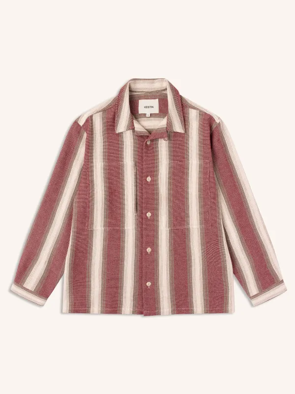 Durno Overshirt in Red / Brown Stripe Open Weave Cotton made by Kestin