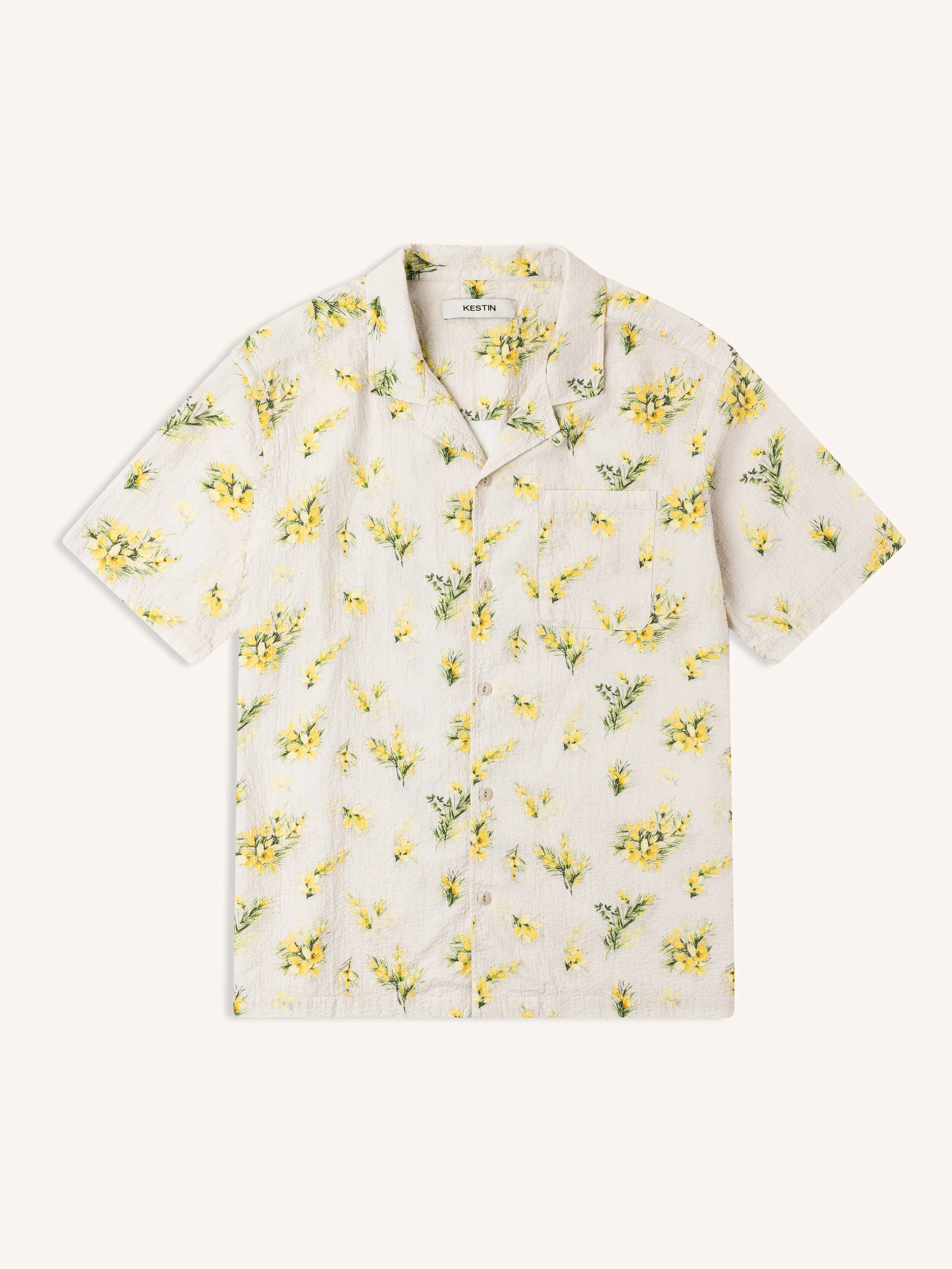 Crammond Shirt in Ecru Gorse Print Cotton sold by Kestin