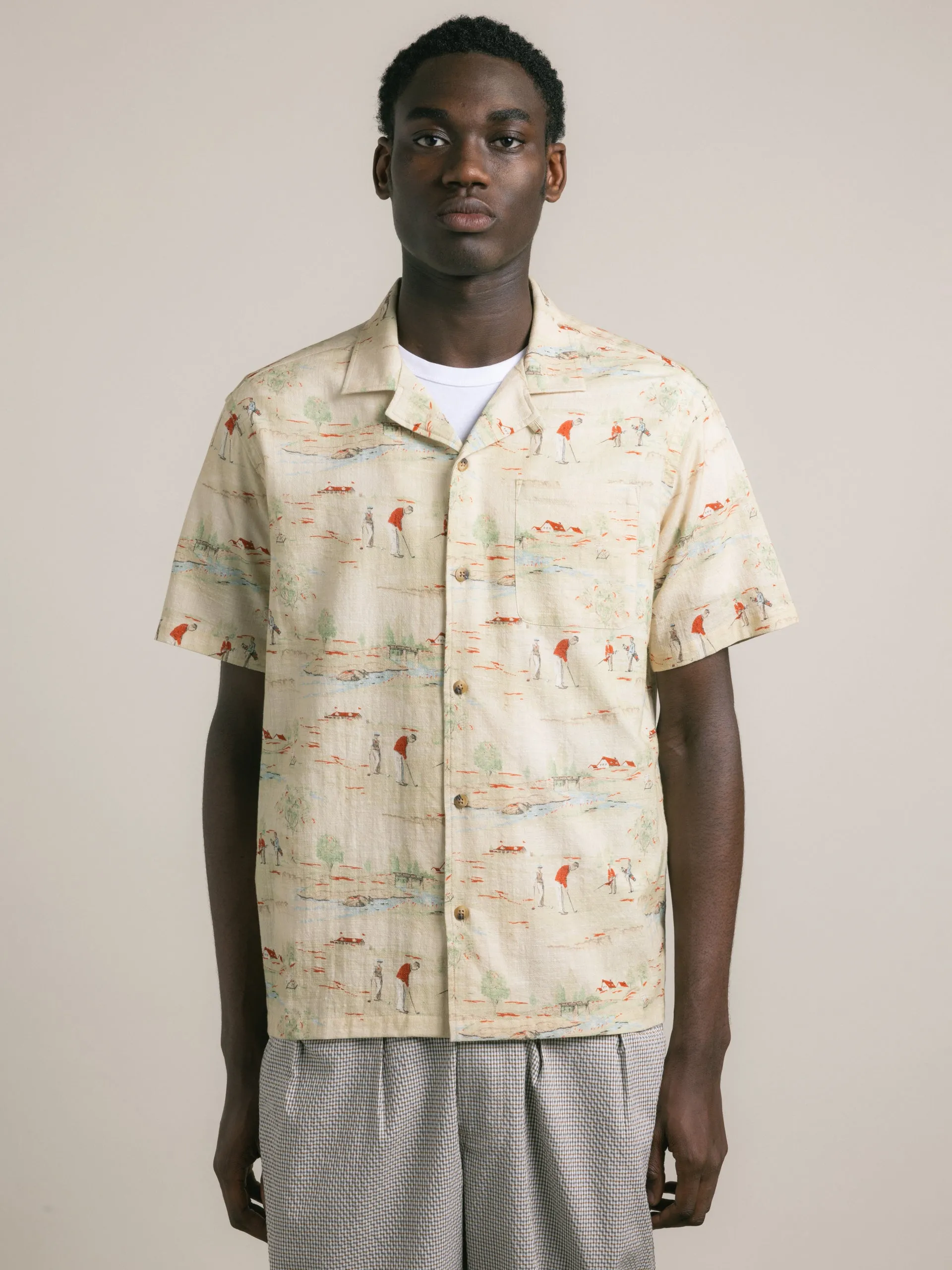 Crammond Shirt in Oatmeal Golf Print Cotton sold by Kestin product image thumbnail 2