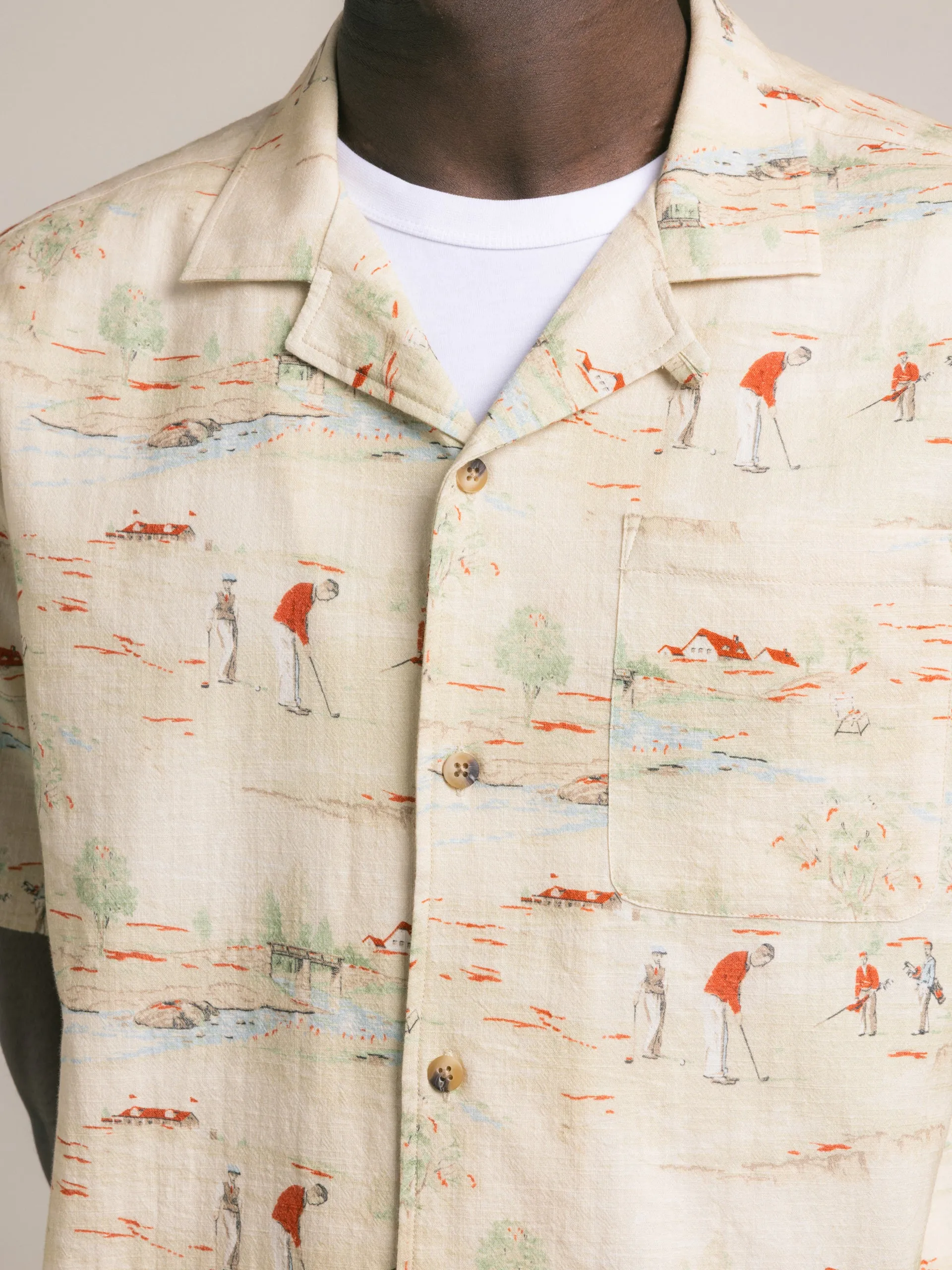 Crammond Shirt in Oatmeal Golf Print Cotton sold by Kestin product image thumbnail 3