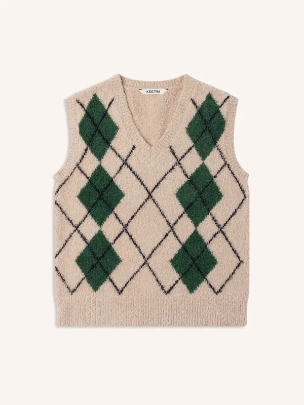Carron Argyle Vest in Ecru Organic Cotton made by Kestin