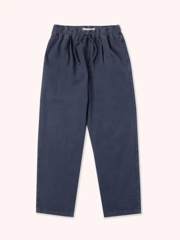 Doune Pant in Navy Slub Cotton sold by Kestin