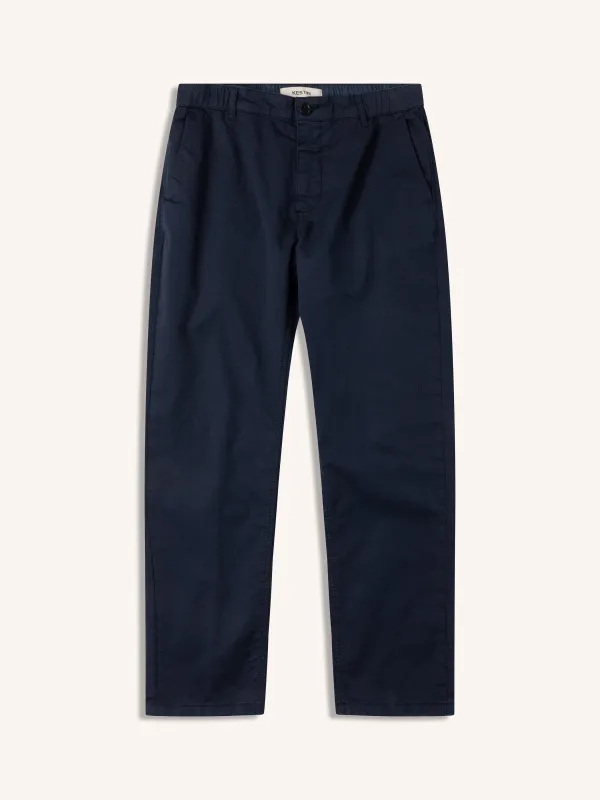 Inverness Trouser in Dark Navy Cotton Twill made by Kestin