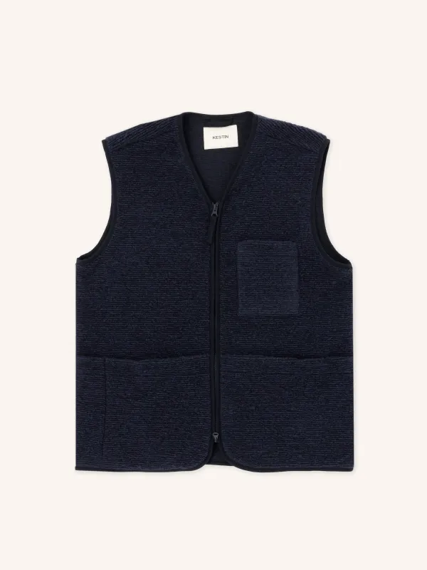 Bute Vest in Navy Ribbed Fleece made by Kestin