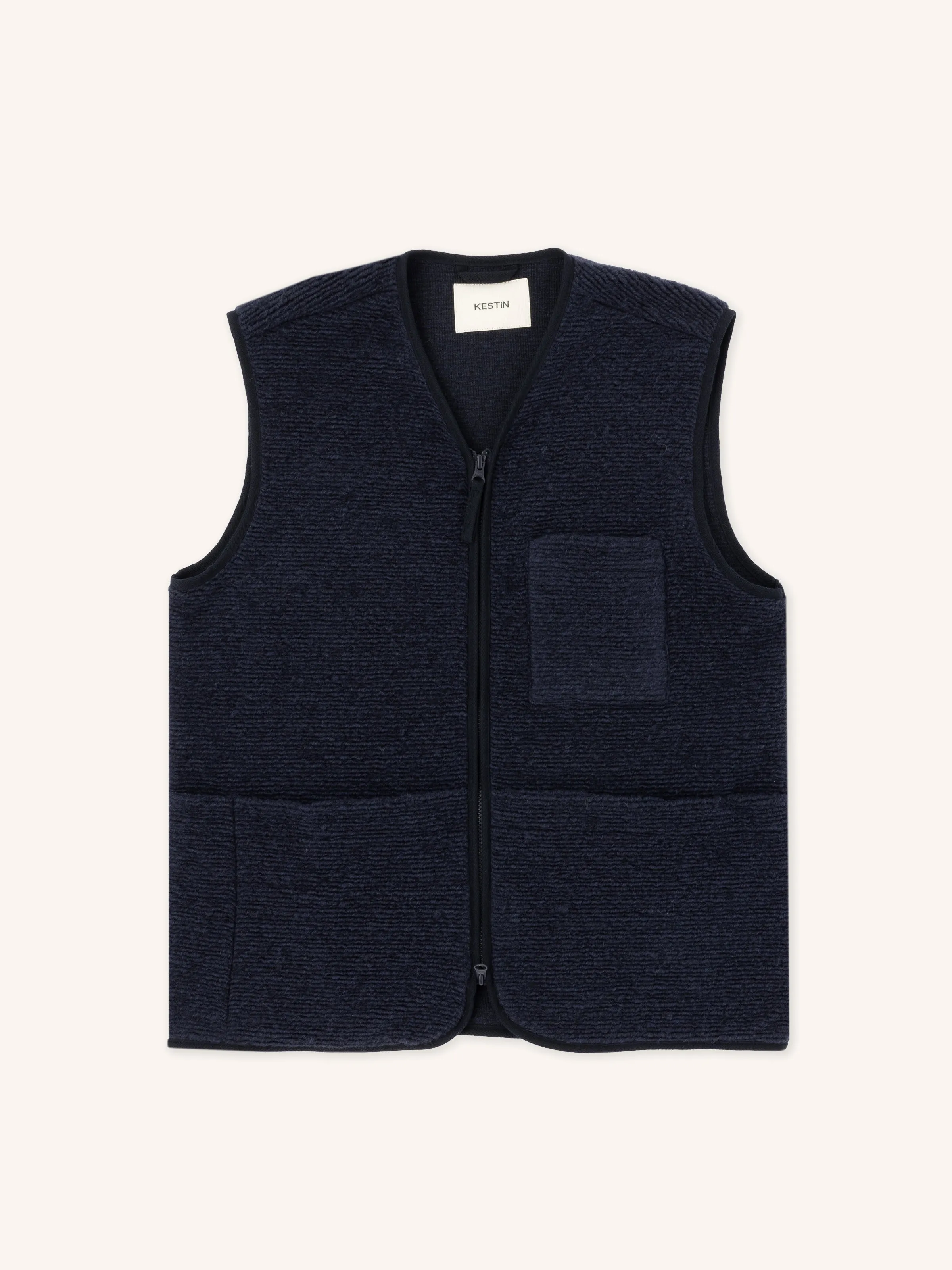 Bute Vest in Navy Ribbed Fleece sold by Kestin