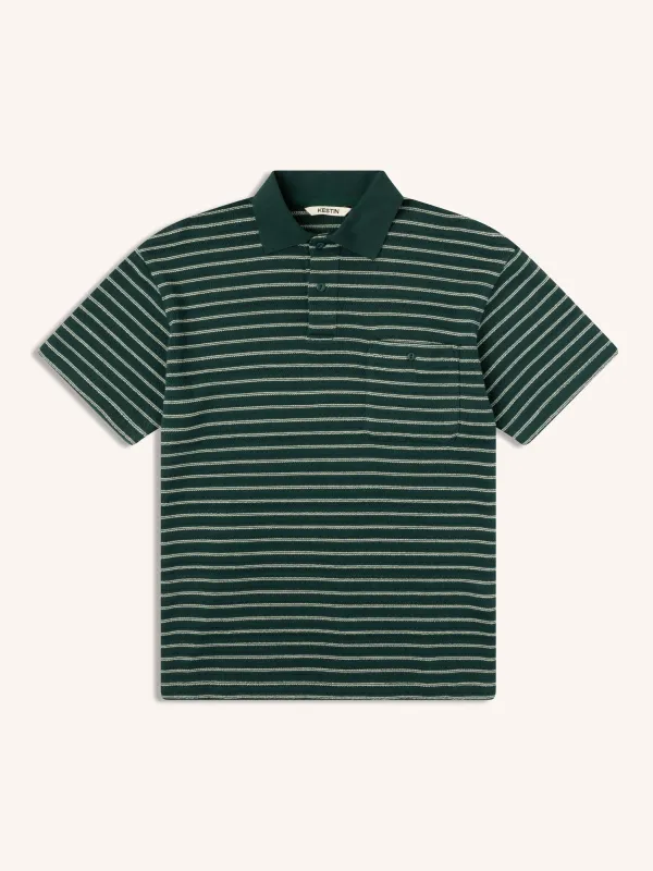 Dunn Polo in Green / Ecru Organic Cotton Knitted Stripe made by Kestin