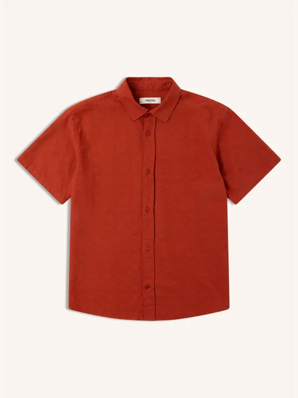 Ferness Oversized Shirt in Rusted Red Slub Cotton made by Kestin