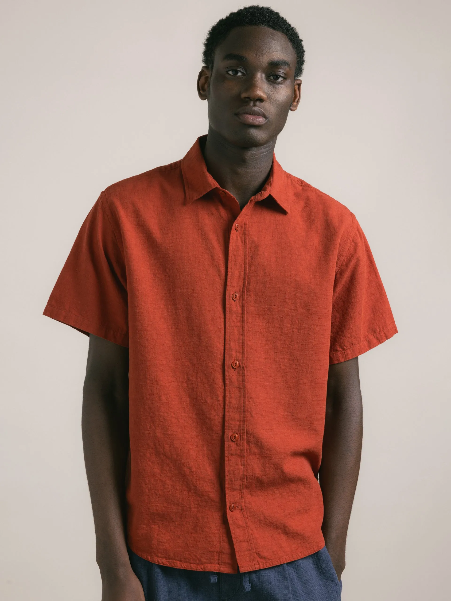 Ferness Oversized Shirt in Rusted Red Slub Cotton sold by Kestin product image thumbnail 2