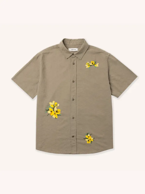 Ferness Oversized Shirt in Sage Floral Slub Cotton made by Kestin