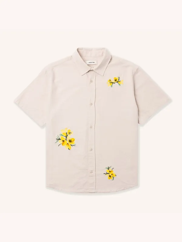 Ferness Oversized Shirt in Oatmeal Floral Slub Cotton made by Kestin